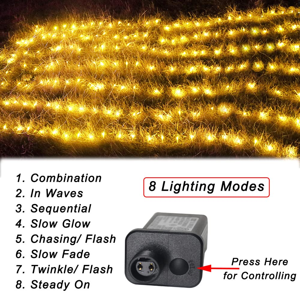 Pooqla Net Lights, 300Led Christmas Outdoor Mesh, 14.8X4.9 Ft Fairy String 8 Modes Green Wire, Connectable Waterproof Decorative For Bushes Tree Garden Halloween, Warm White