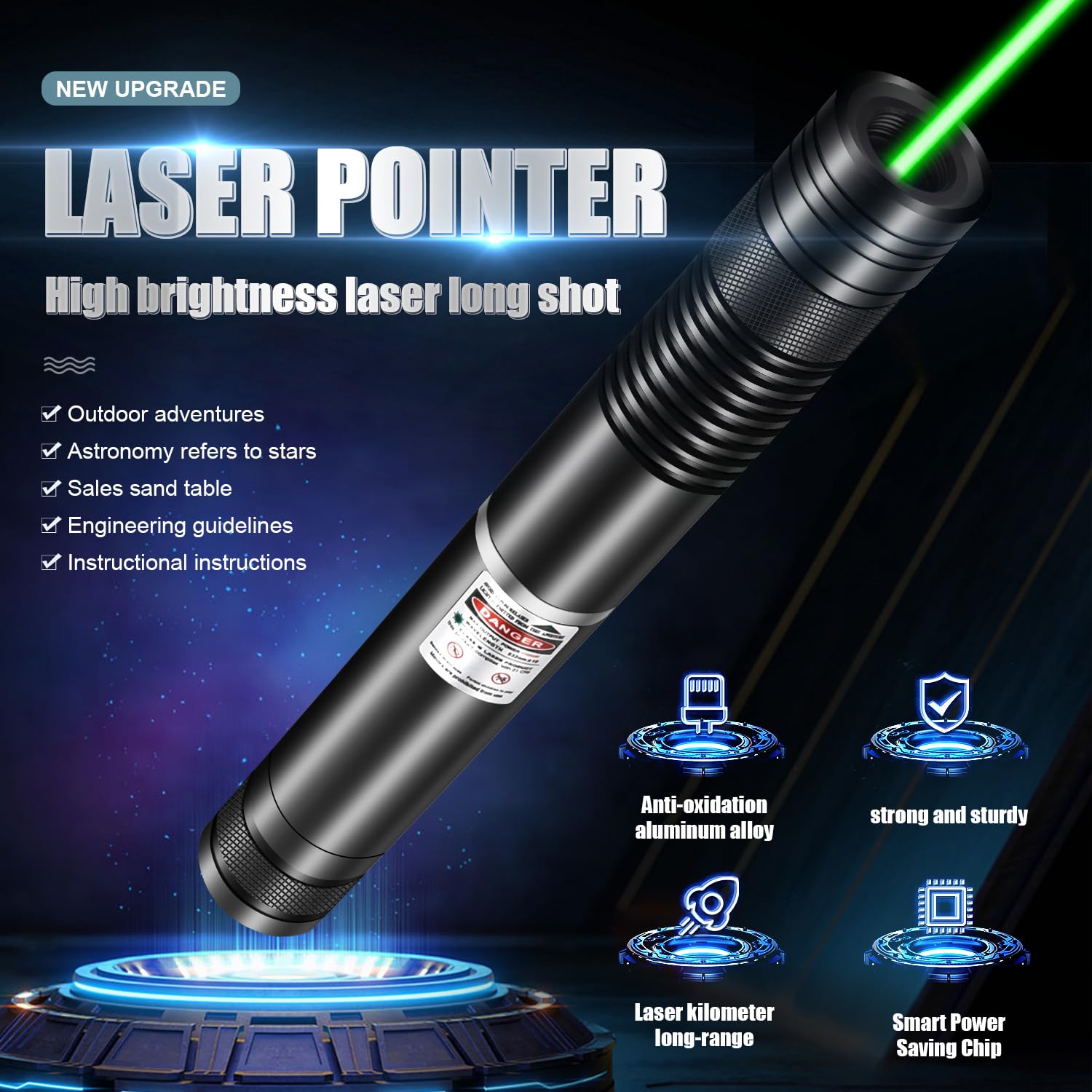 Fuiikeem Green Beam focus High Power, Rechargeable Flashlight With Beam focus For Night Astronomy Outdoor Camping Hunting And Hiking