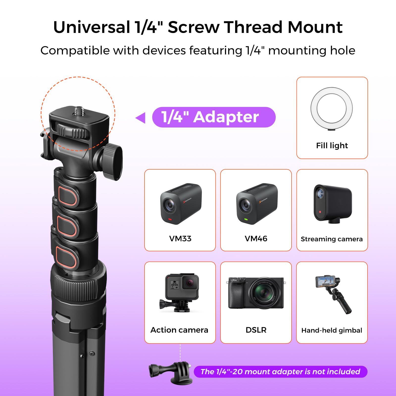 Nearstream Camera Tripod Stand With 1/4" Screw And Cold Shoe, Heavy Duty Tripod For Dslr Camera, For Video Recording/Livestreaming, Height 20 To 63 In (Aw-Czt-02)