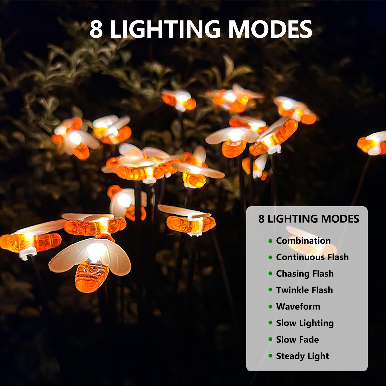 Ifalarila Solar Lights For Outside, [4 Pack] Garden Solar Lights Outdoor Waterproof, Separate 1200Mah Solar Panel Power Daisy Chained To Swaying Bee Lighting With 8 Flash Modes For Yard Pathway Patio