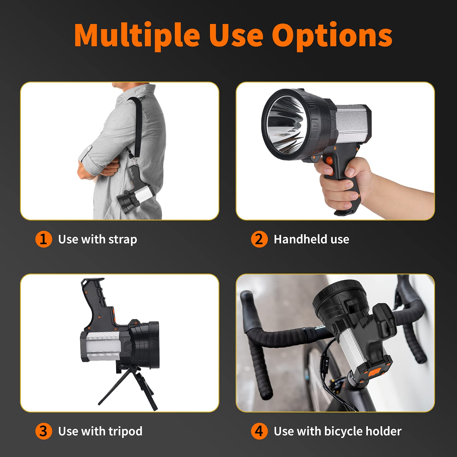 Vanvale Super Bright Rechargeable Spotlight,Handheld Rechargeable Led Flashlight Ultra-Long Standby Lightweight Tactical Searchlight With Usb Output Aluminium Alloy Golden Camping Light (White Light)