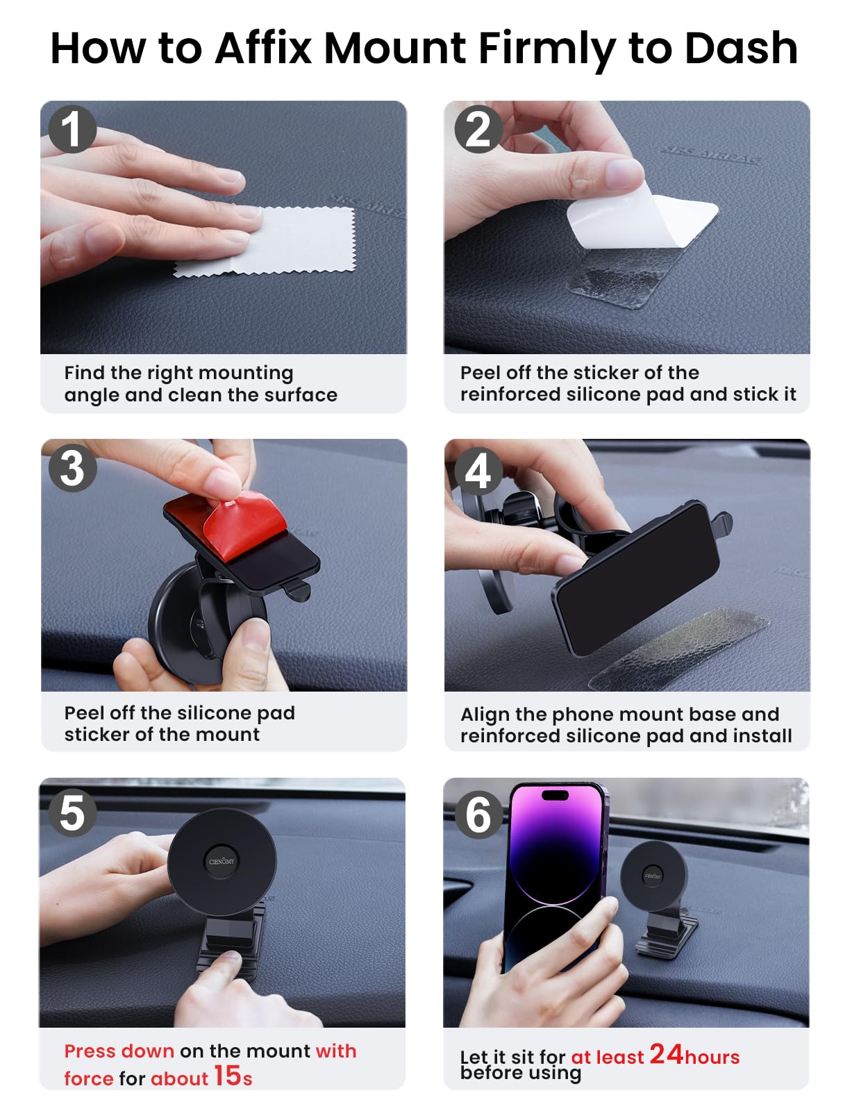 Ciencimy Compatible With Magsafe Car Mount, Magnetic Dashboard Car Mount Fit For Magsafe Case Iphone 16 15 14 13 12 Pro Max Mini Plus, 360° Adjustable, Strongest Magnetic Car Holder For All Phone