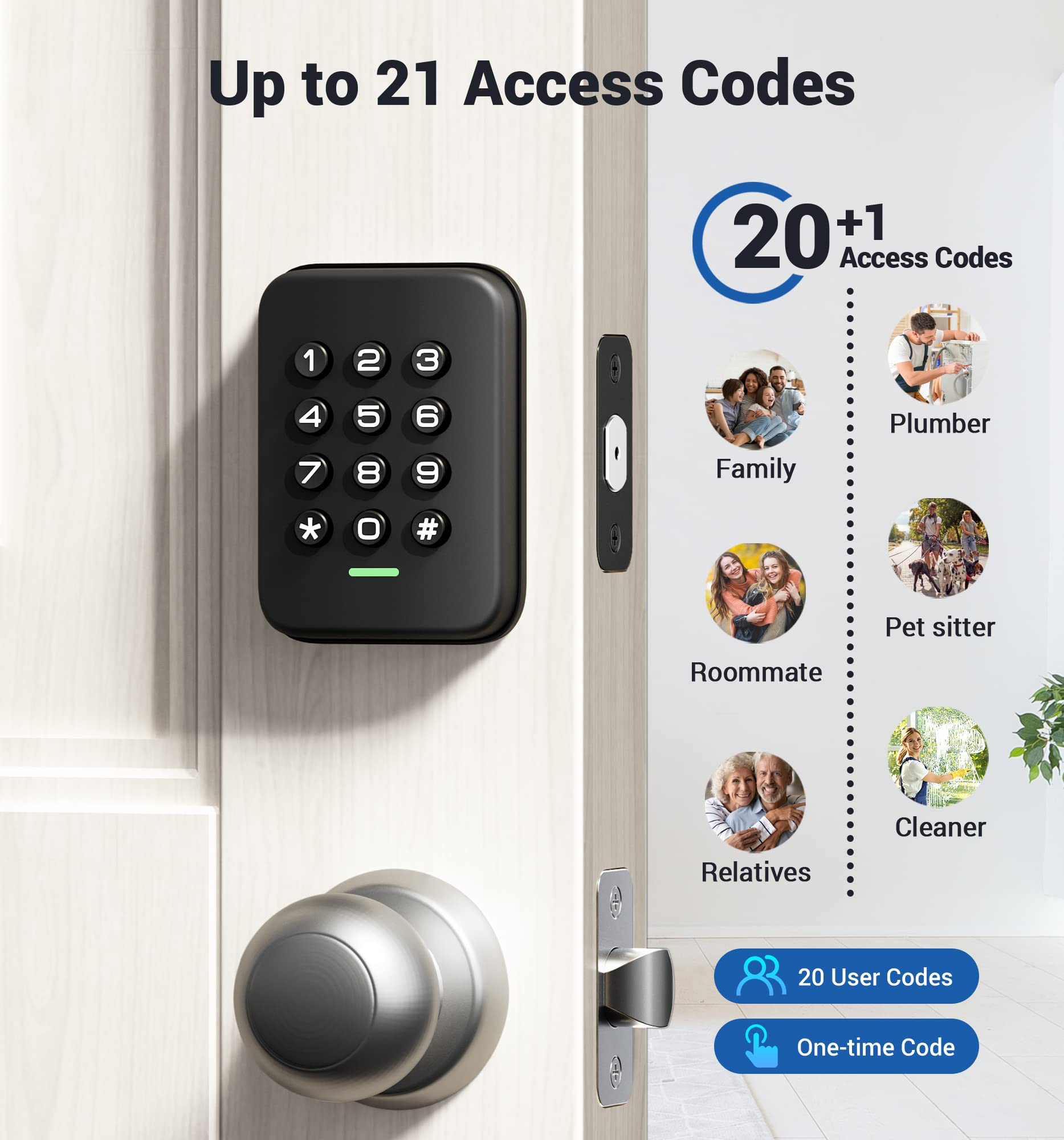 Veise Keyless Entry Door Lock, Electronic Keypad Deadbolt, Auto Lock, Anti-Peeking Password, Emergency Power Port, Easy Installation, Black