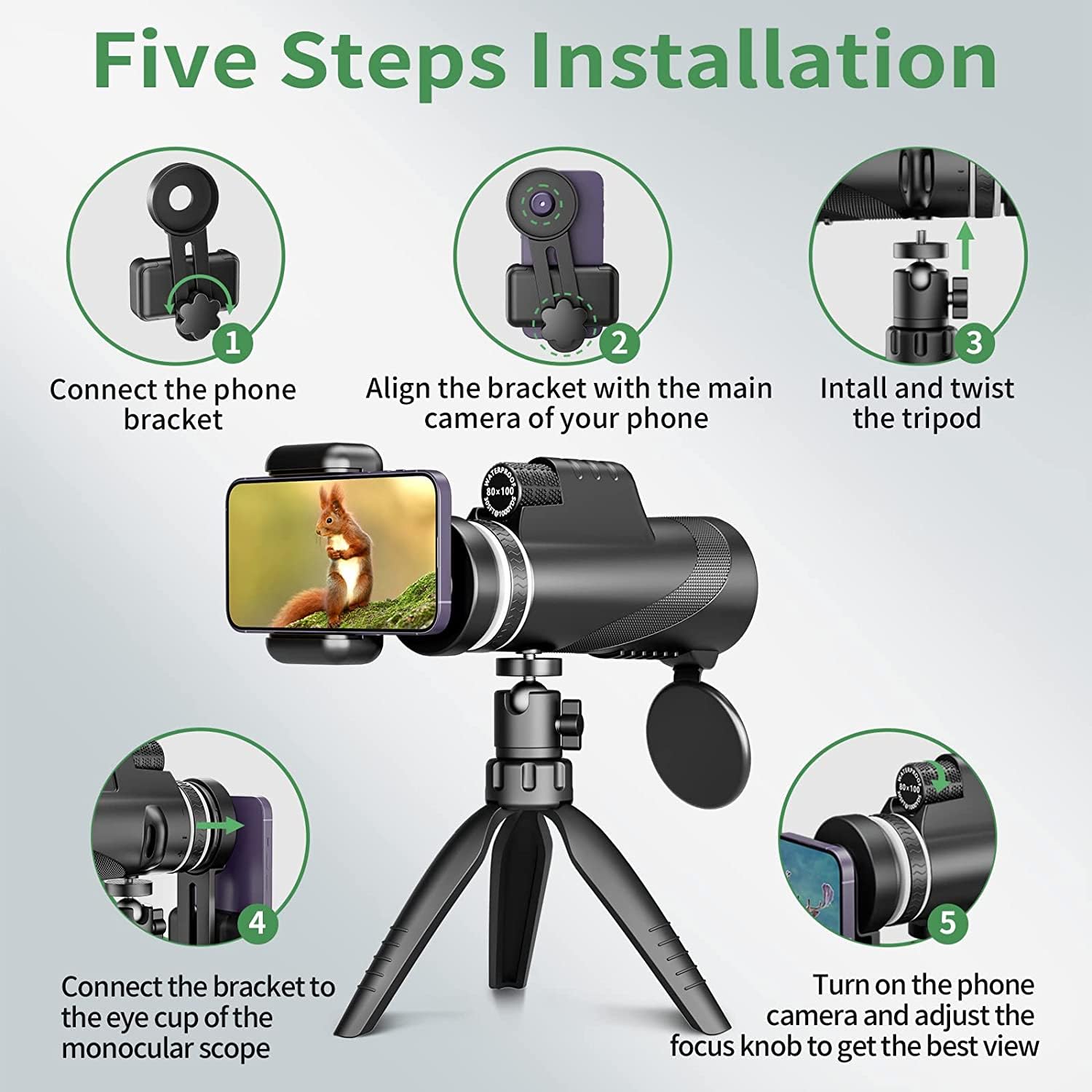 Eullsi 10X42 Hd Monocular, Monoculars For Adults High Powered With Smartphone Adapter & Tripod, Compact Monocular For Hunting Hiking