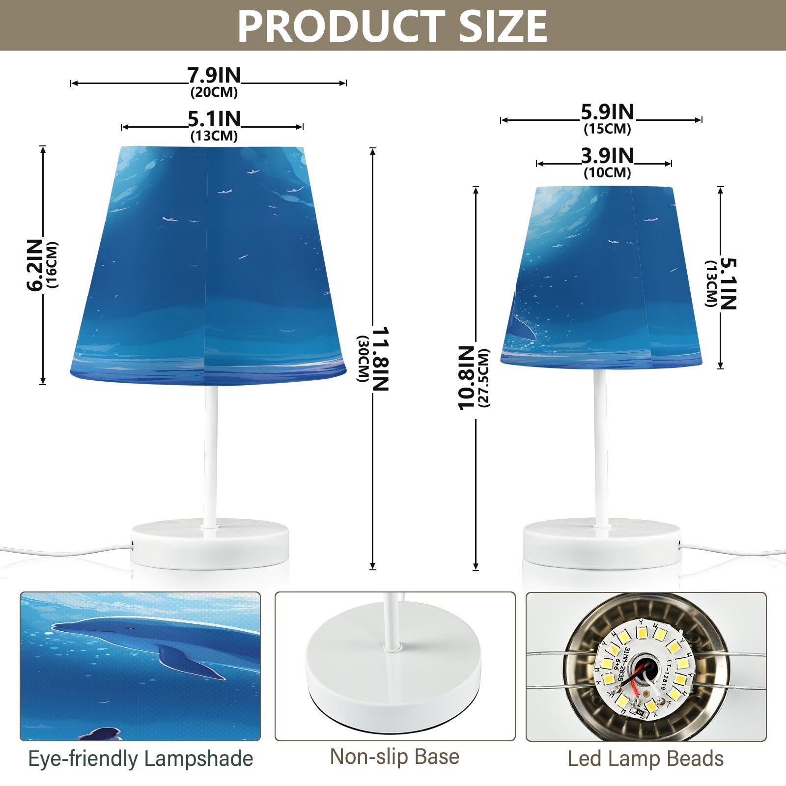 Bolaz Dolphin Table Lamp For Bedroom, 3 Colors Nightstand Light Lamp With Led Bulb Bedside Lamps For Living Room Desk, S