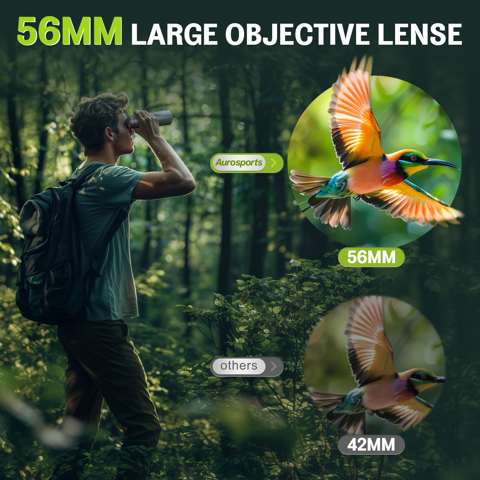 Aurosports 15X56 Binoculars For Adults High Powered - Hd Large View Binoculars With Clear Low Light Vision - Lightweight Easy Focus Bird Watching Hunting Hiking Cruise Travel - Green