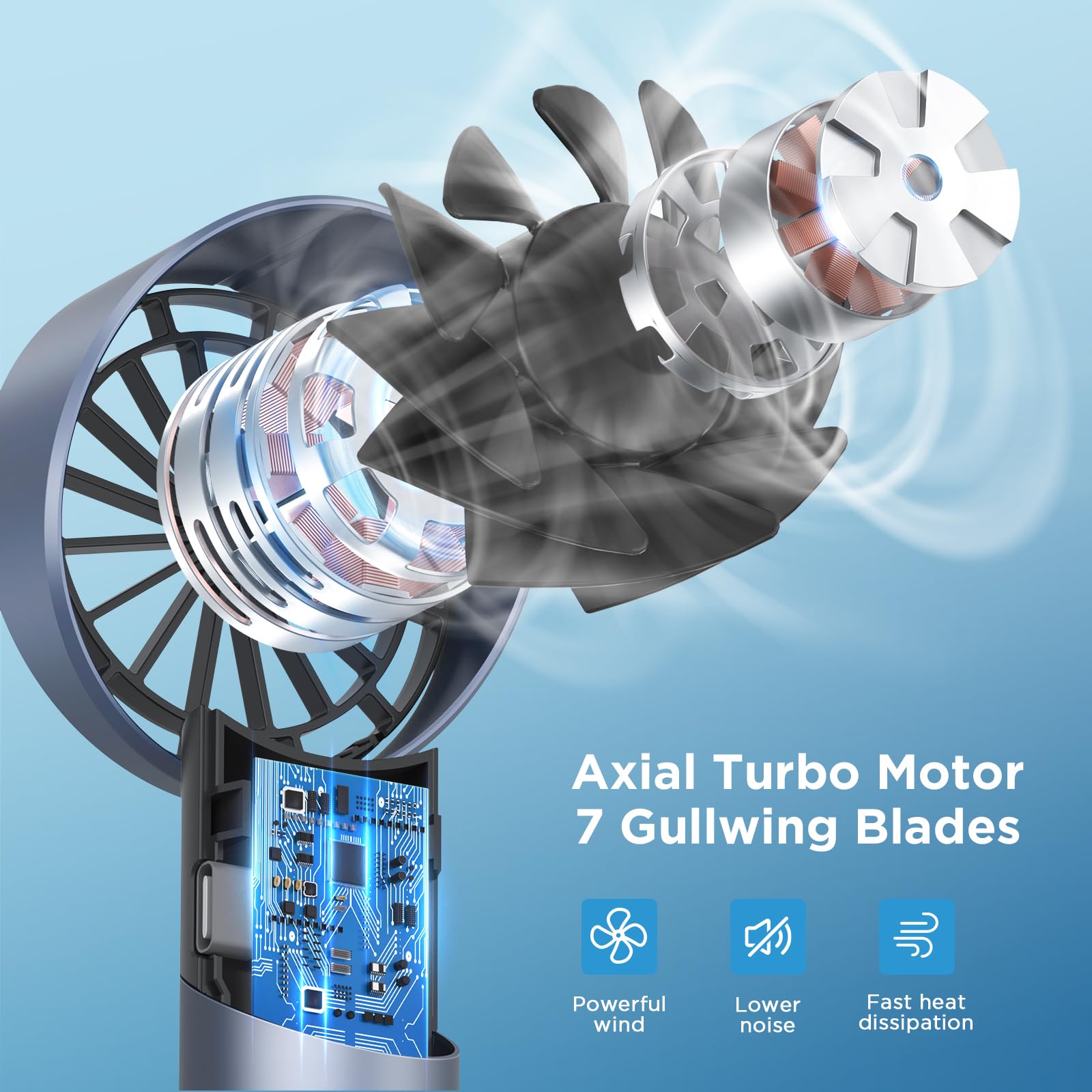 Amacool handheld fan with cool metal body, 4 speeds, and 17 hours of runtime, perfect for on-the-go cooling