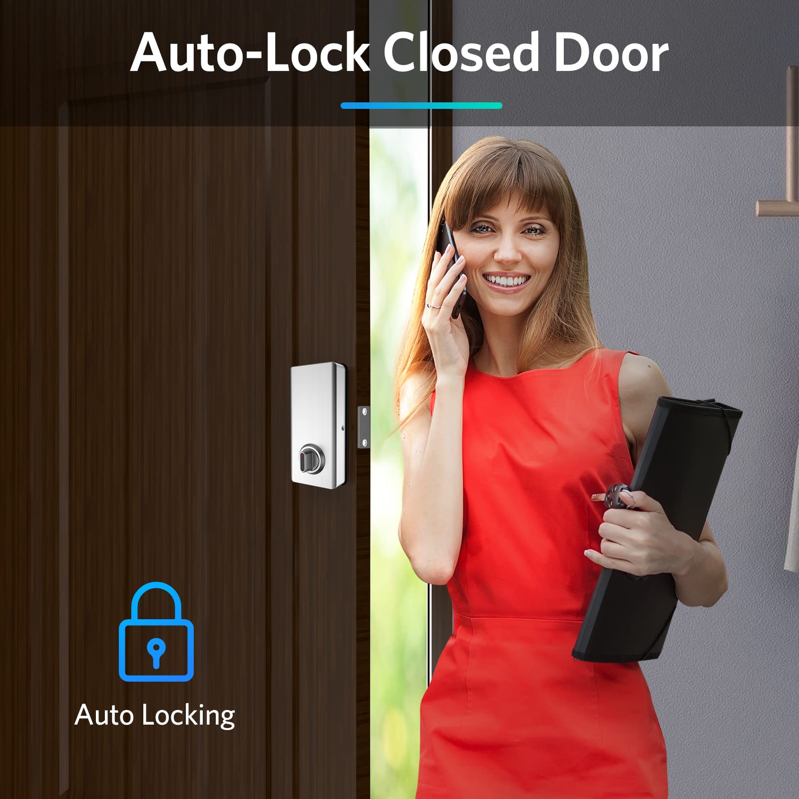 Geonfino Keyless Entry Door Lock, Smart Deadbolt Lock With Bluetooth App, Electronic Keypad, Ic Card, Spare Keys, Security Waterproof Smart Lock Easy Install Usb Ideal For Home Use, Office, Hotel.(Sliver)