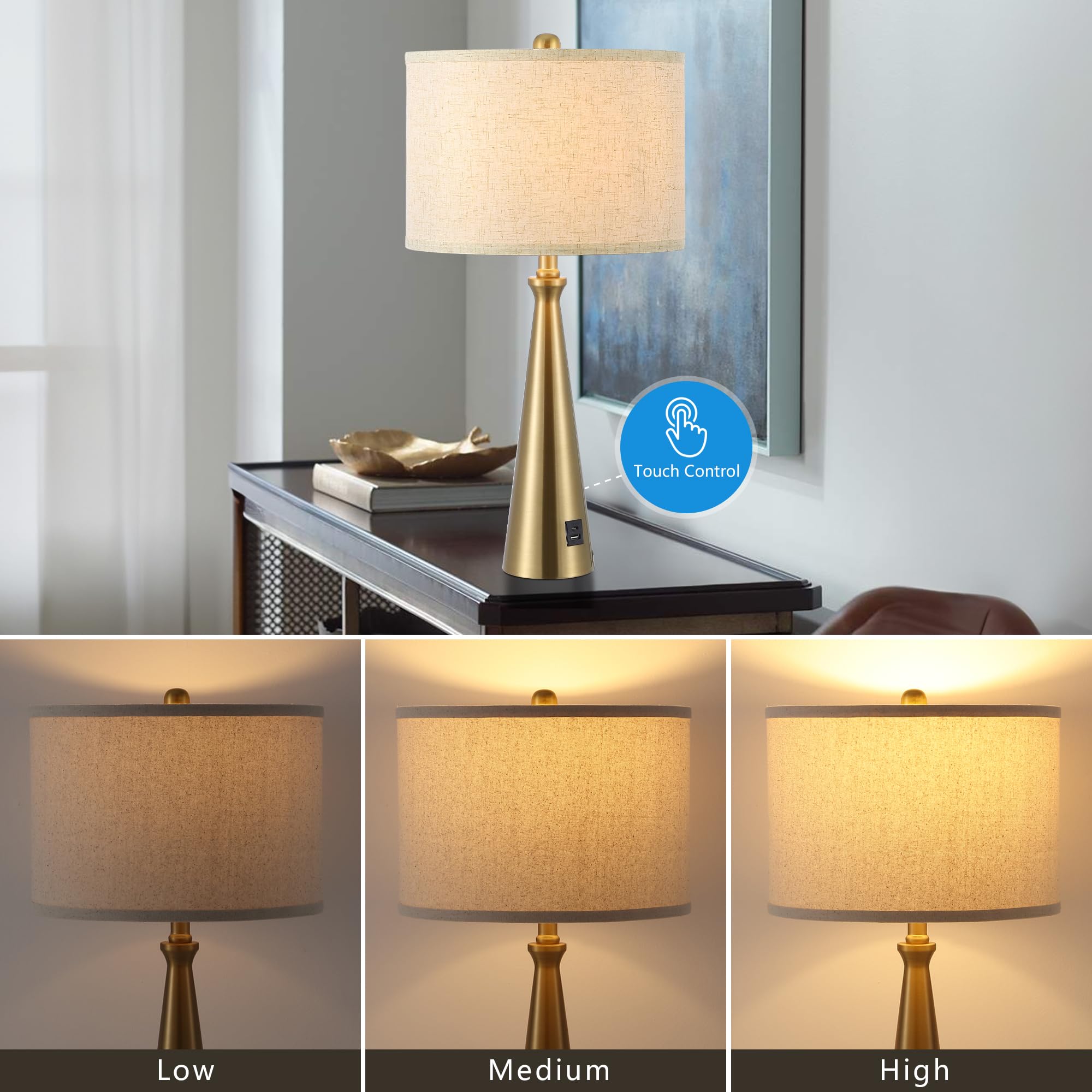 Eoeyyoyb Lamp For Bedroom Set Of 2 Lamps For Night Stand Modern Bedside Lamps Living Room End Table Lamps Gold