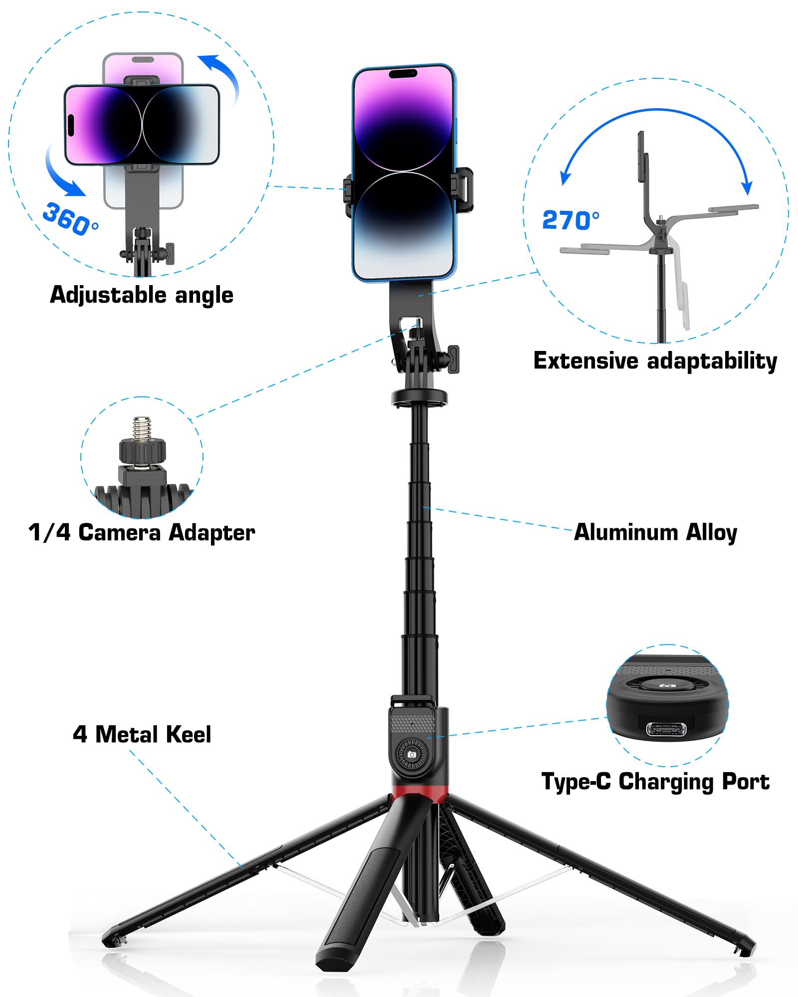 Fantcoo Iphone Selfie Stick Tripod With Bluetooth Remote, 86.6 Inches Retractable Phone Tripod Stand, Compatible With Iphone 14/13/12/11, Samsung, Cameras, Gopro And Other Smartphones