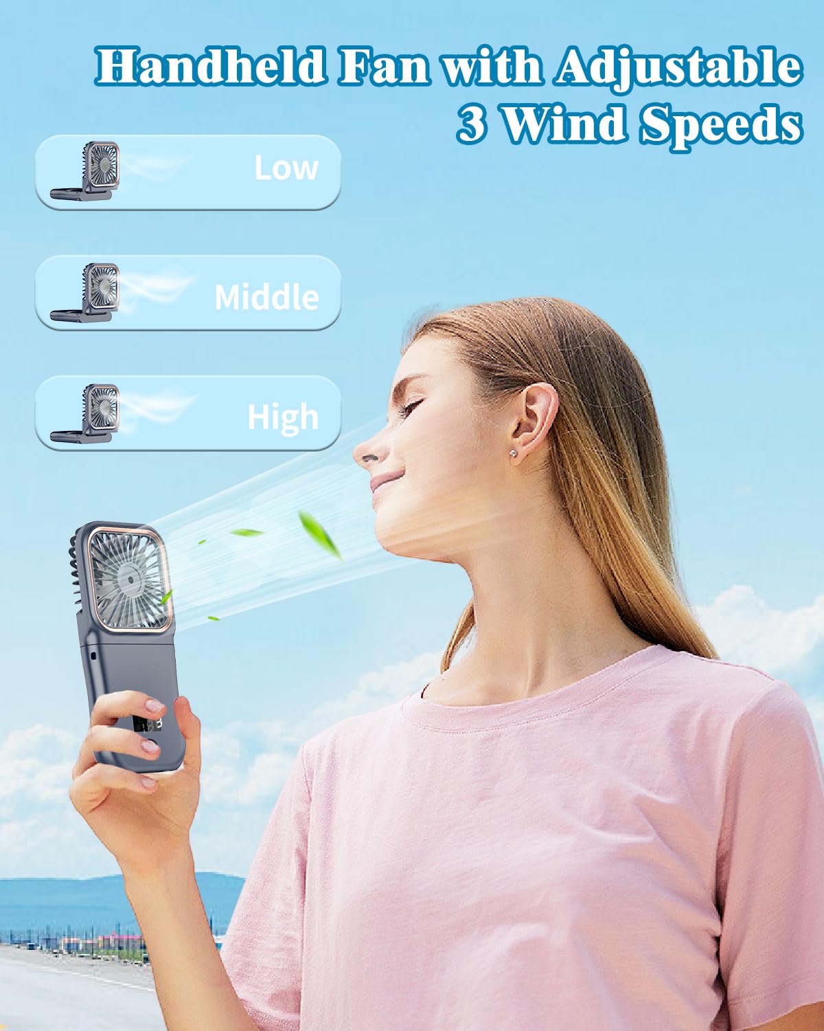 Portable Fan Rechargeable,Handheld Fan 4000Mah Battery Operated Fan With Digital Display,Hand Fans
