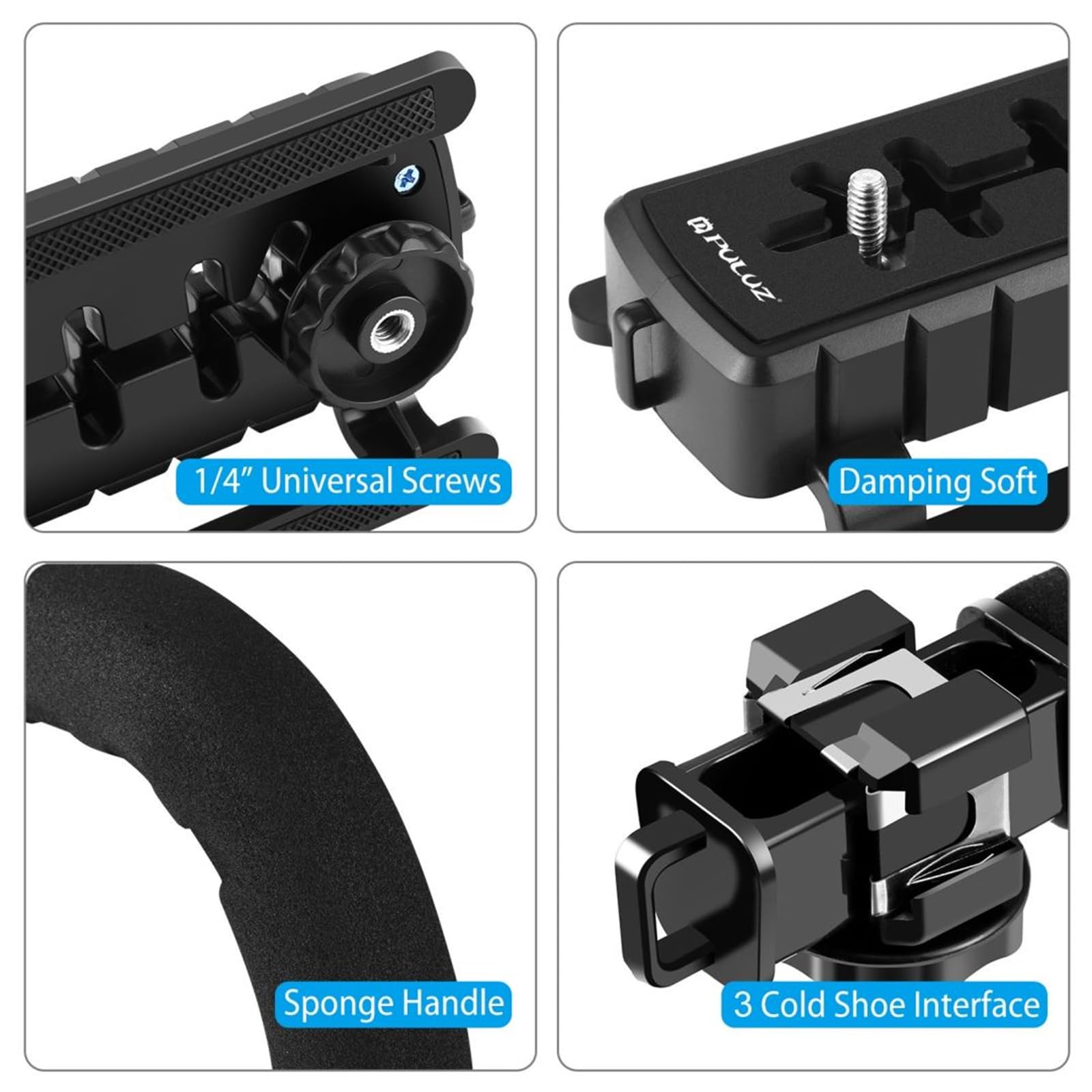 Caruner U/C Shape Portable Handheld Camera Bracket Stabilizer With Cold Shoe Tripod Head Phone Clamp Long Screw For Slr Dslr Cameras
