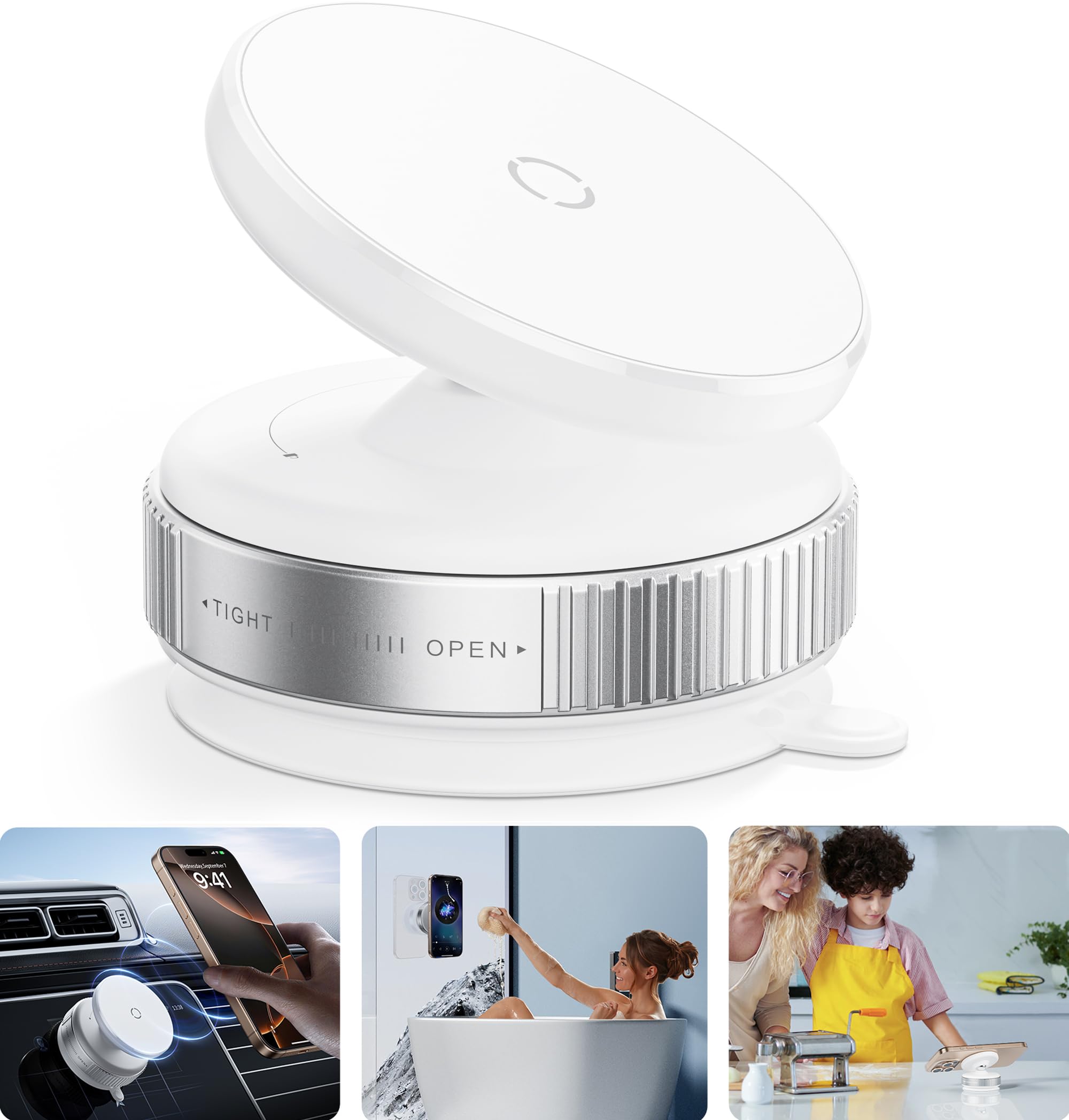 Reokily Latest Magnetic Car Phone Holder Ultra Vacuum Suction Cup Phone Mount Magnetic Car Mount Cell Phone Holder For Your Car Accessories For Iphone 15 14 13 12 Android (White)