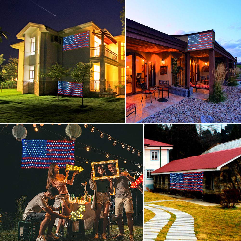 Henhui American Flag Lights,Hhui 420 Led Flag Net Light,Waterproof Flag String Lights Outdoor,Patriotic Ornaments For Independence/National Day July 4Th Memorial Day Halloween Christmas Day, 110V-Plug In