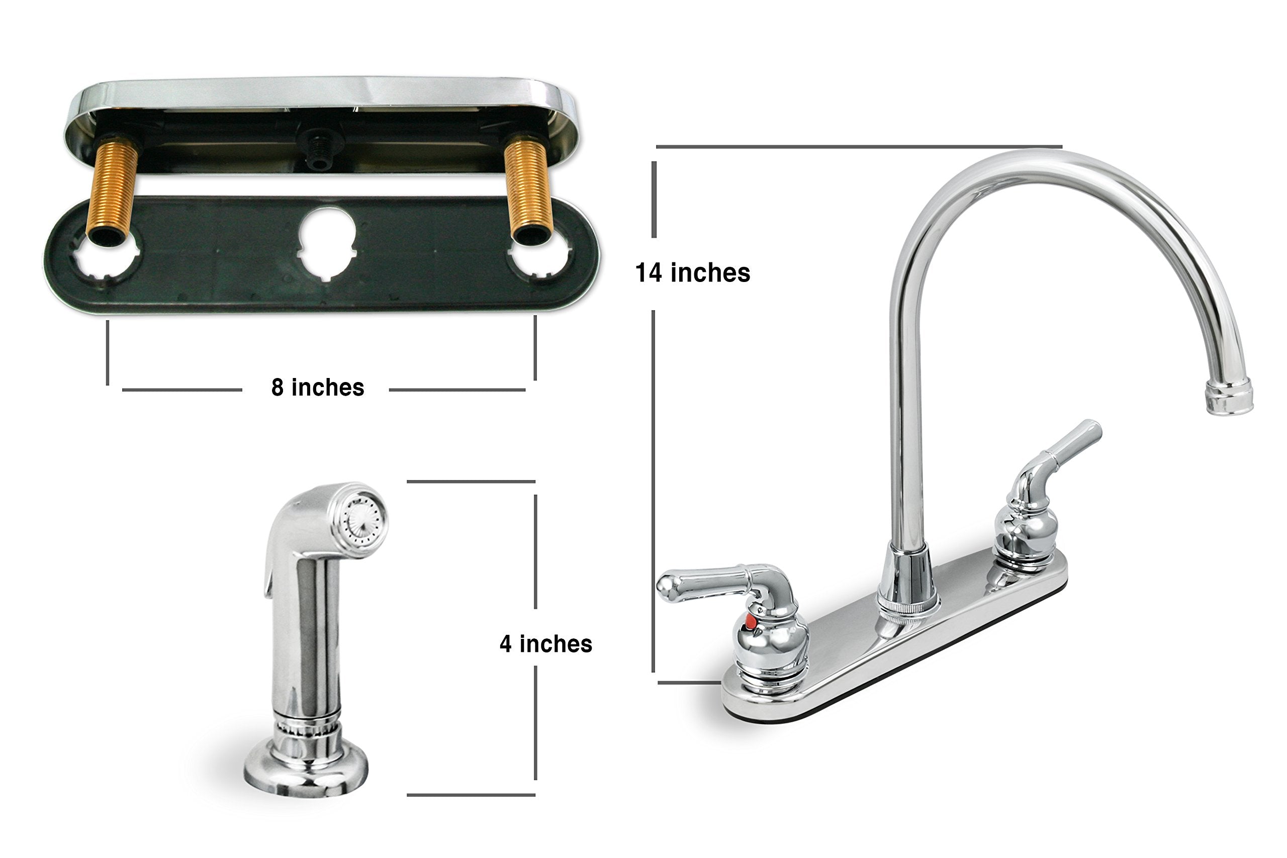 Highcraft 393Ii Kitchen Faucet, High Arc Swivel Spout, Chrome Plated Finish, Lead- Construction, Pull Out Side Spray Hose, 2 Operate Metal Handle 1.5 Gpm Flow Rate Easy To Use
