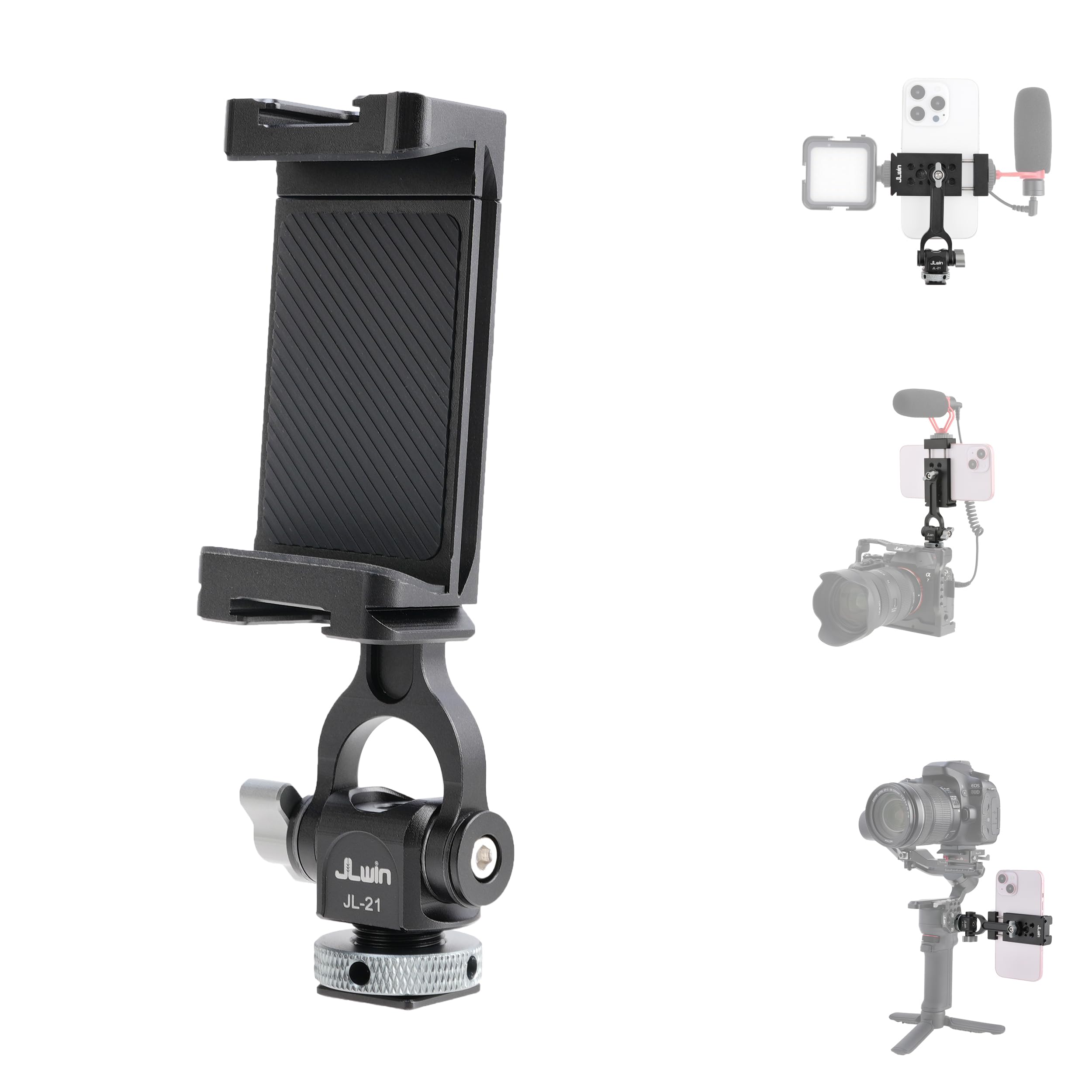 Fotga Universal 360° Rotatable Cell Phone Smartphone Support Clamp Clip Tripod Mount With Cold Shoe Adapter For Iphone 14 15 16 Samsung Etc, 2 Cold Shoe Mount 1/4" 3/8" Holes For Microphone Led Light
