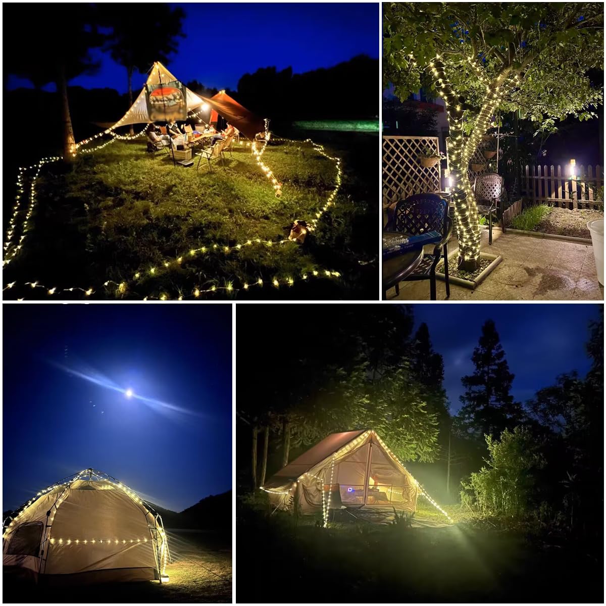 Urvoix Camping Light String For Tent, 65Ft Retractable Outdoor Lights String Tent Lights For Camping, Quick Recovery, Waterproof Led Rechargeable Camp Lamp For Party Patio Balcony Decor