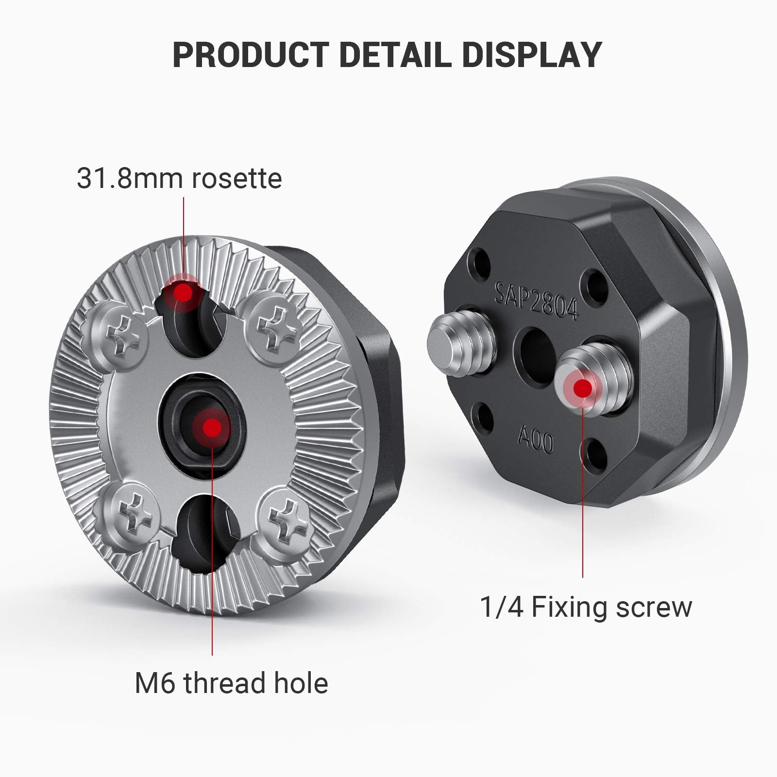 Smallrig Standard Rosette Bolt-On Mount (M6 Thread, 31.8 Diameter) For Camera Cage And Accessories - 1939