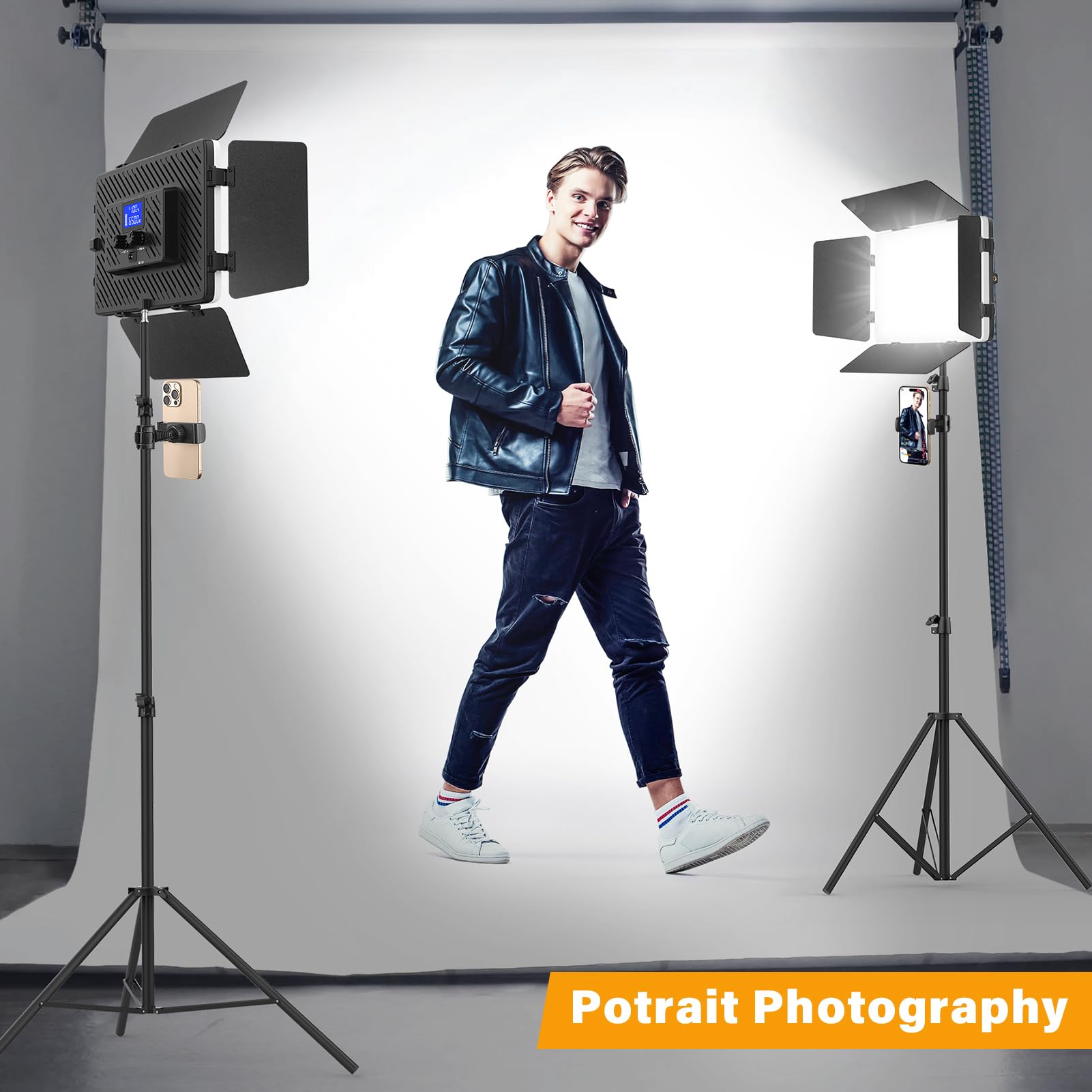 Unicucp 2 Pack Led Video Light Panel Kit With Barn Doors, 8000Mah Rechargeable Camera Light With 79'' Tripod Stand, Photo Light For Outdoor Indoor Photography Live Streaming Video Recording