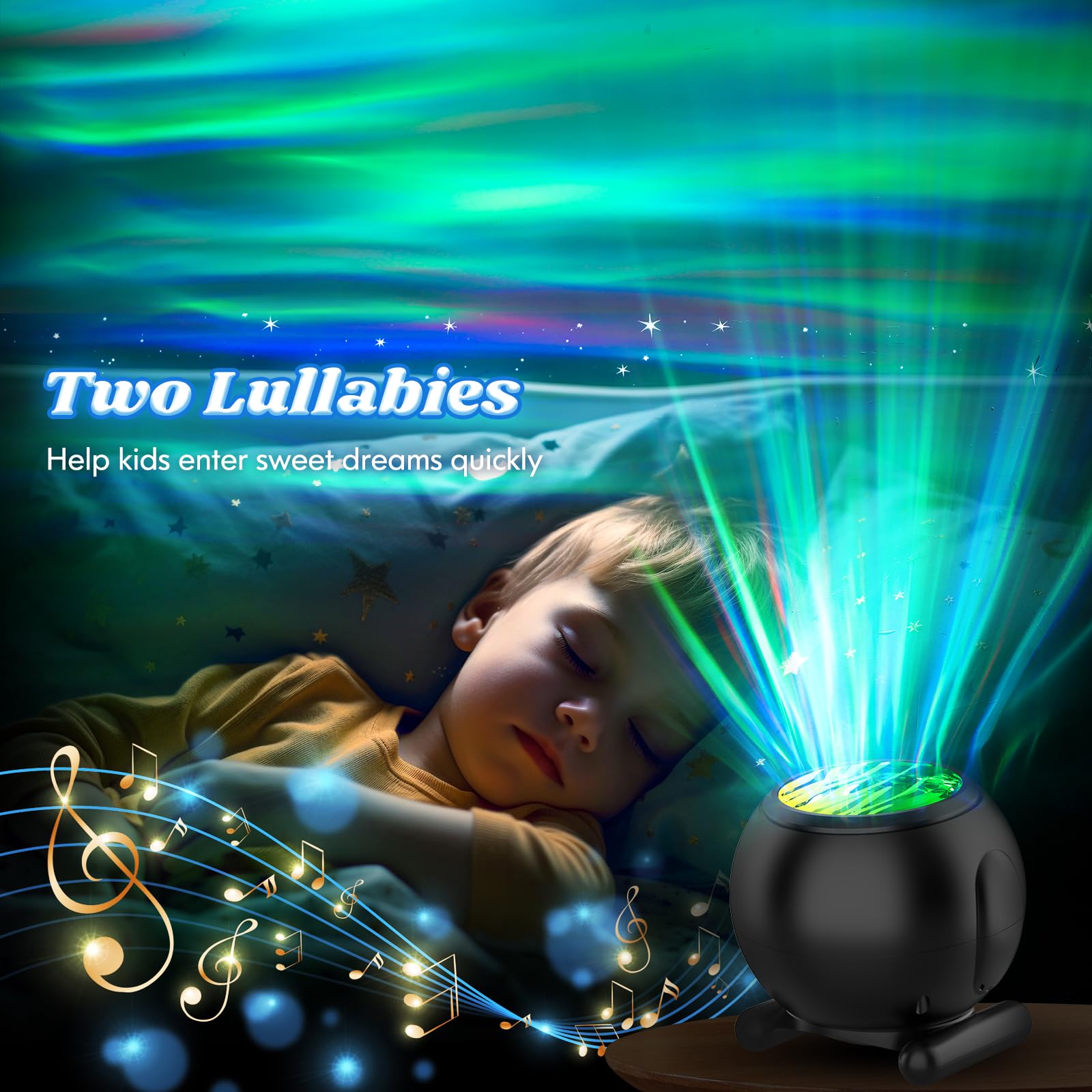 Proran Northern Lights Projector With White Noise Remote Control 8 Aurora Effects Adjustable Galaxy Bedroom Light Sleep Aid Timer