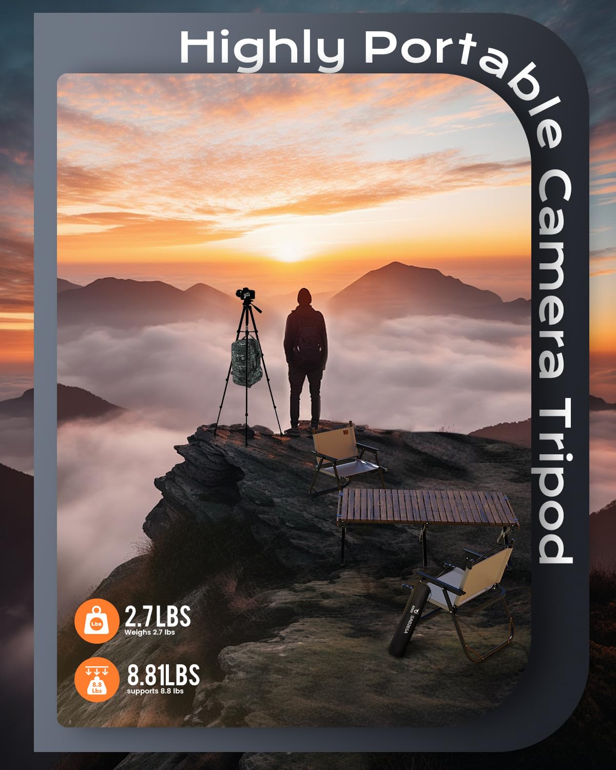 Jobfri 73" Camera Tripod Stand, Compatible With Gopro/Dslr/Cell Phone/Camcorder, With Phone Holder, Travel Bag,Max Load 8.8Lb (Matte Black)