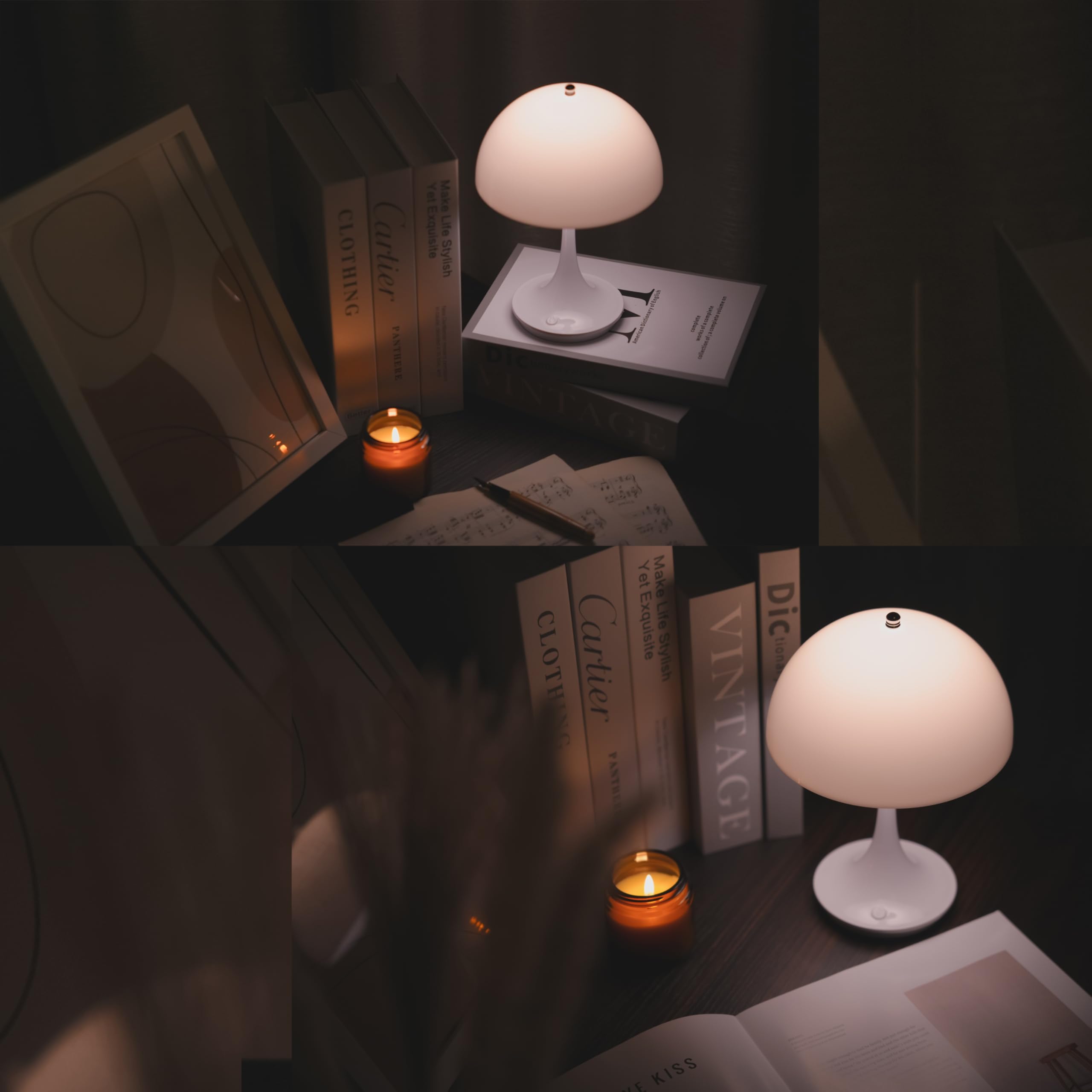Mgchayoli Cute Cordless Mini Mushroom Table Lamp - Rechargeable 3000Mah Battery, Dimmable Touch Led, Portable Bedside Nightstand Light For Bedroom, Kitchen, Bathroom, Office & Study Decor - White