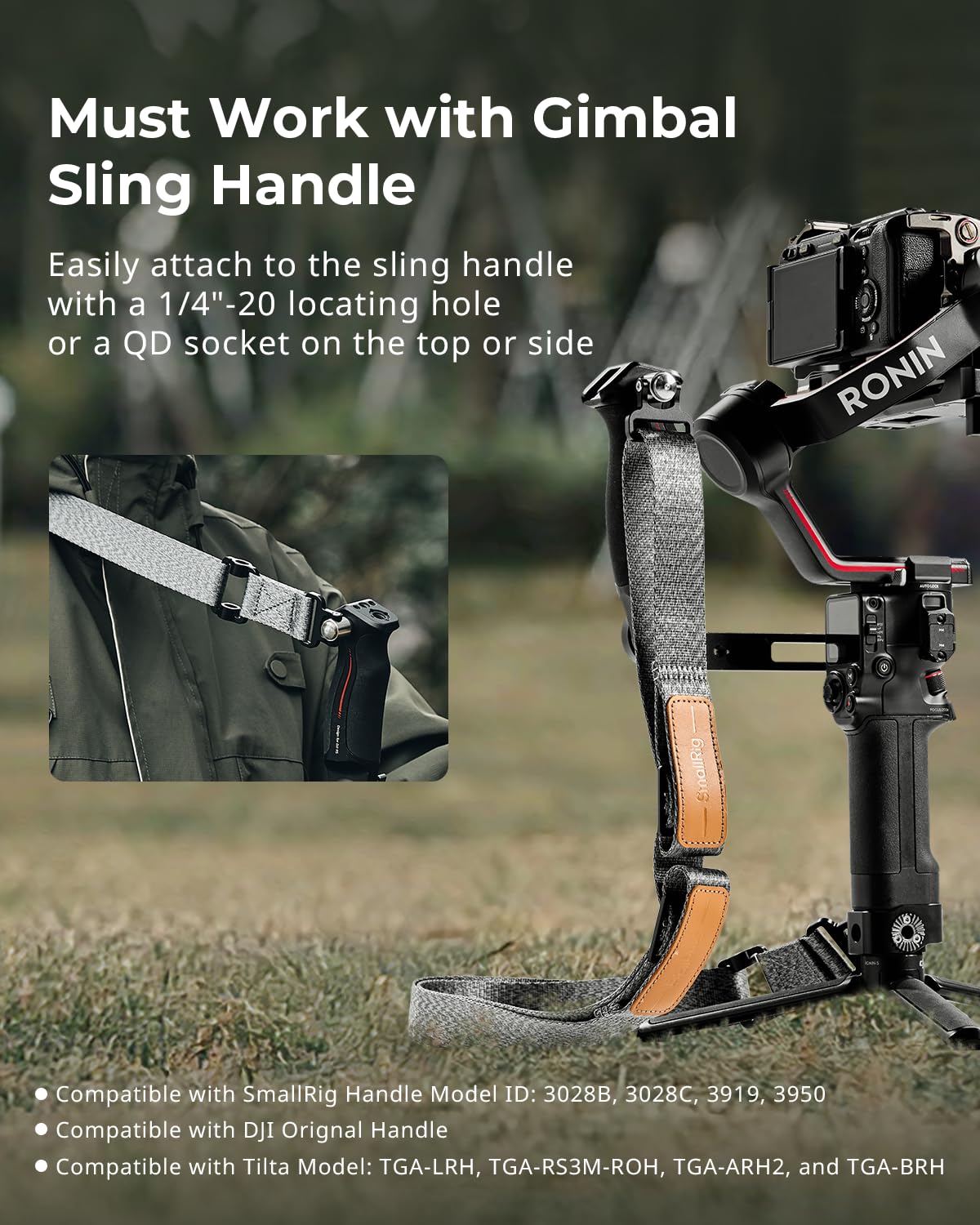 Smallrig Adjustable Sling Handgrip Gimbal Sling Handle W/Shoulder Strap For Dji Rs 3 / Rs 3 Pro/Rs 2 Stabilizer, Ergonomic Grip For Low Angle Shots