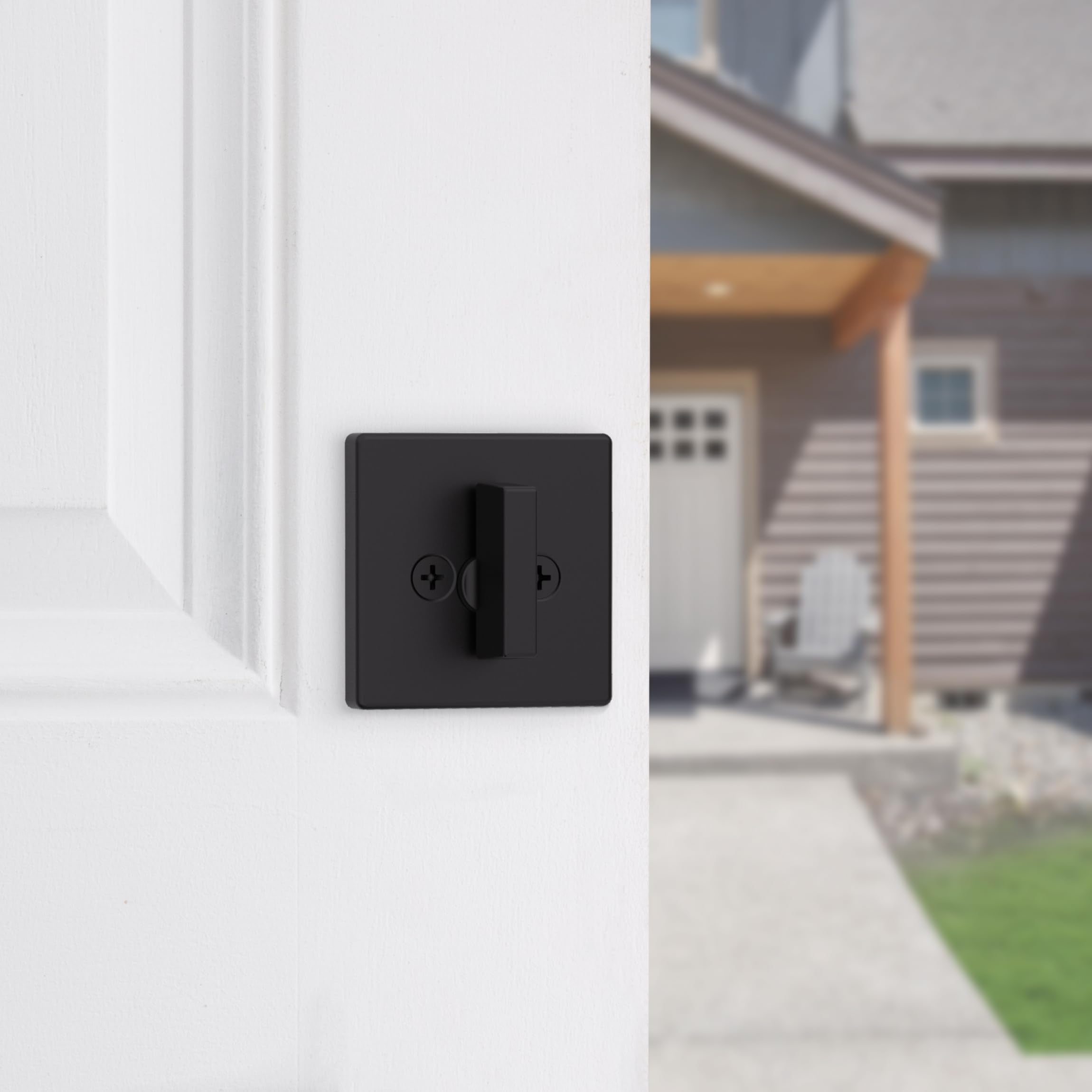 Kwikset 817 Deadbolt Lock, Matte Black Square Exterior Keyed Front Entry Door, Pick Resistant Smartkey Rekey Security, Single Cylinder Dead Bolt, With Microban Protection