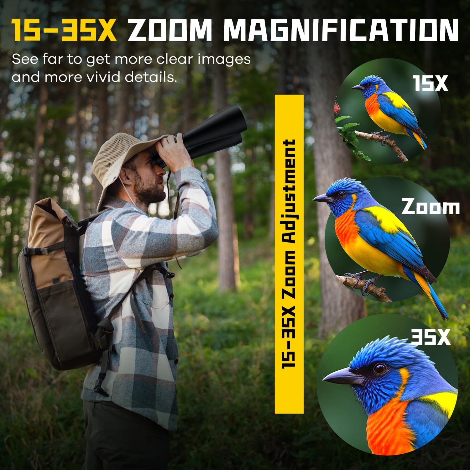 Flyant 15-35X70 Zoom Binoculars For Adults, High Power 35X Hd For Stargazing & Bird Watching, Waterproof Binocular With Tripod Adapter, Ideal Essentials For Cruise Ship, Travel, Camping, Outdoor, Hunting