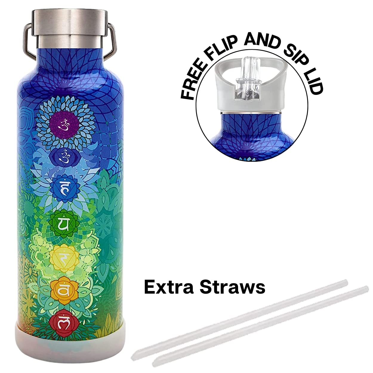 25Oz Insulated Water Bottle With Straw, Bonus Lids And Leak Proof Flask To Keep Liquids Hot Or Cold