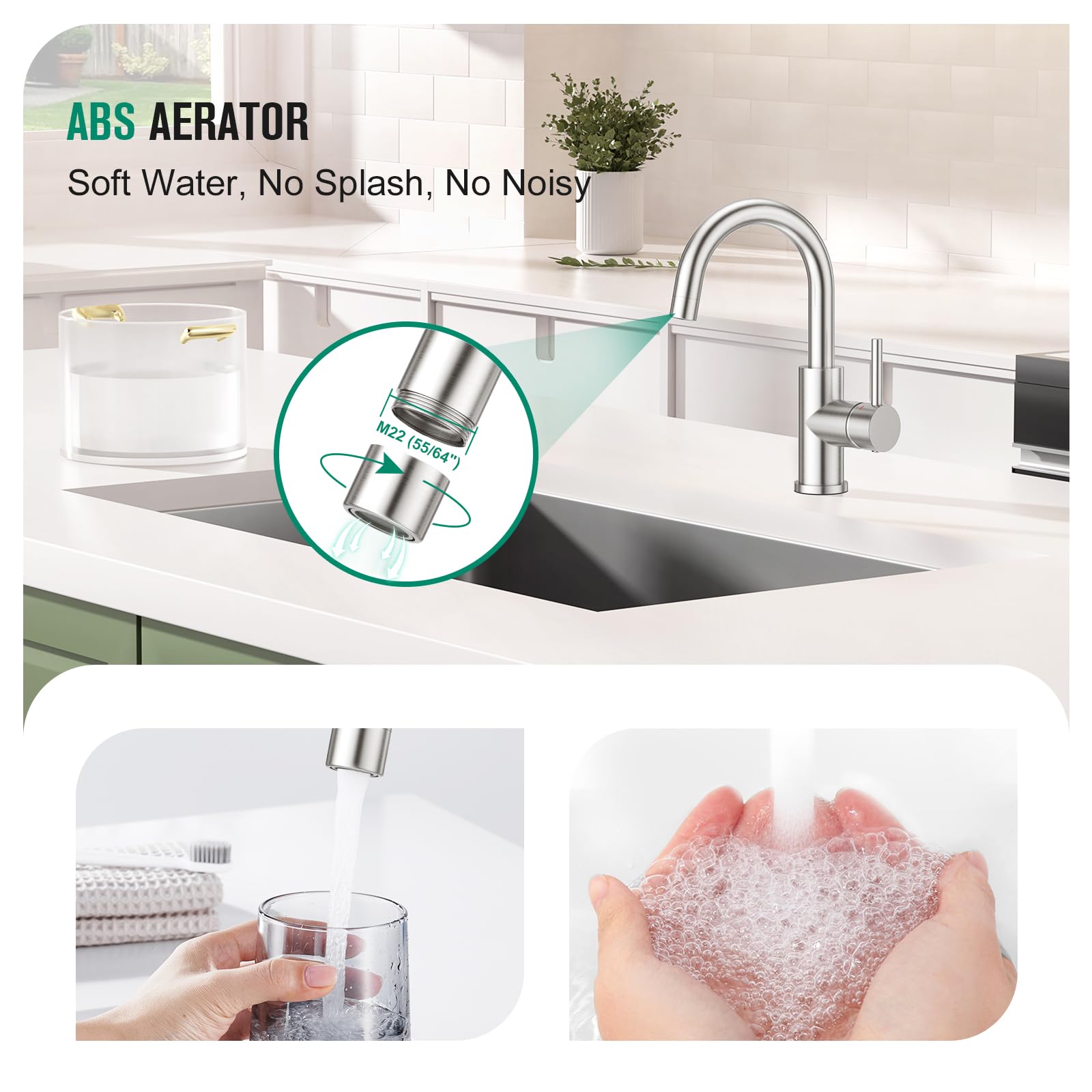 Crea Bar Sink Faucets 1 Hole Single Handle Small Kitchen Faucet 360° Swivel High Arc Brushed Nickel Stainless Steel Mini Wet Bar Faucet Outdoor Rv Laundry Pre Sink Faucet 3 Hole Deck Plate