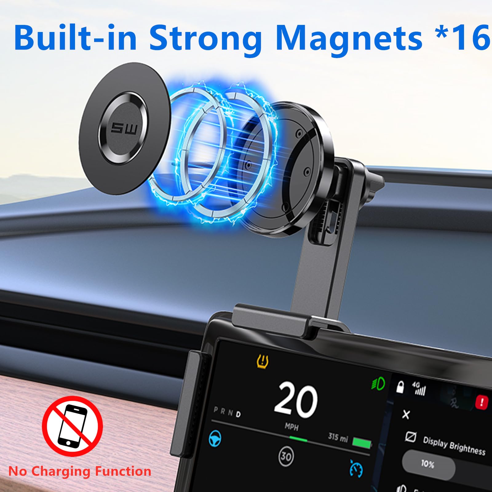 Hzgamer Tesla Phone Mount, Magsafe Strongest Magnet Power Magnetic Car Phone Holder Mount For Tesla 3/Y Accessories Fits For All Iphone & Android Phones - With Magnetic Ring