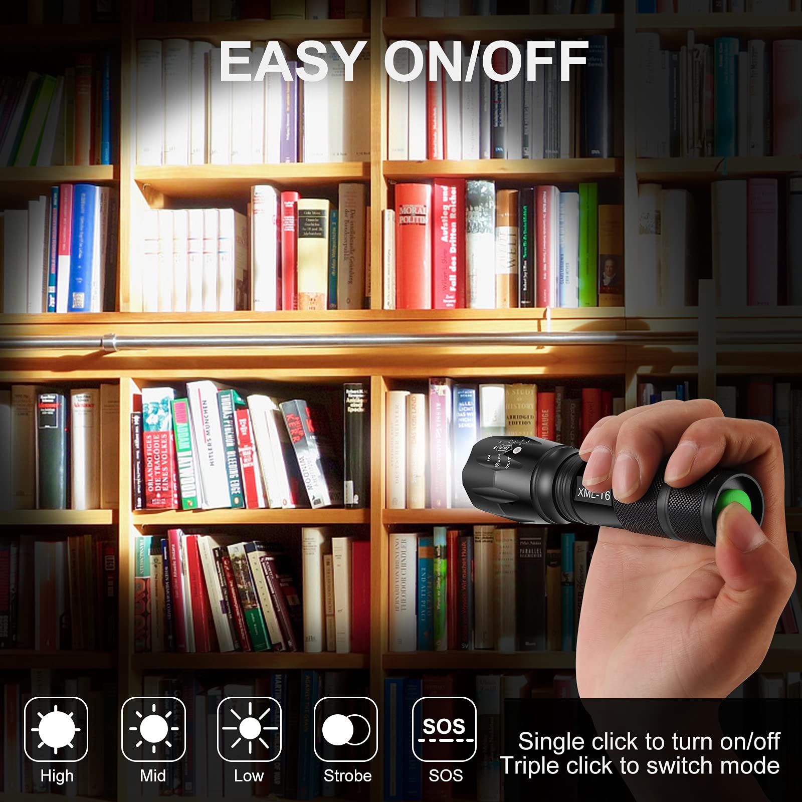 Khoow 3 Pack Led Flashlight,5 Modes Water Resistant Tactical Flashlight,Zoomable High Lumen Emergency Handheld Flashlight