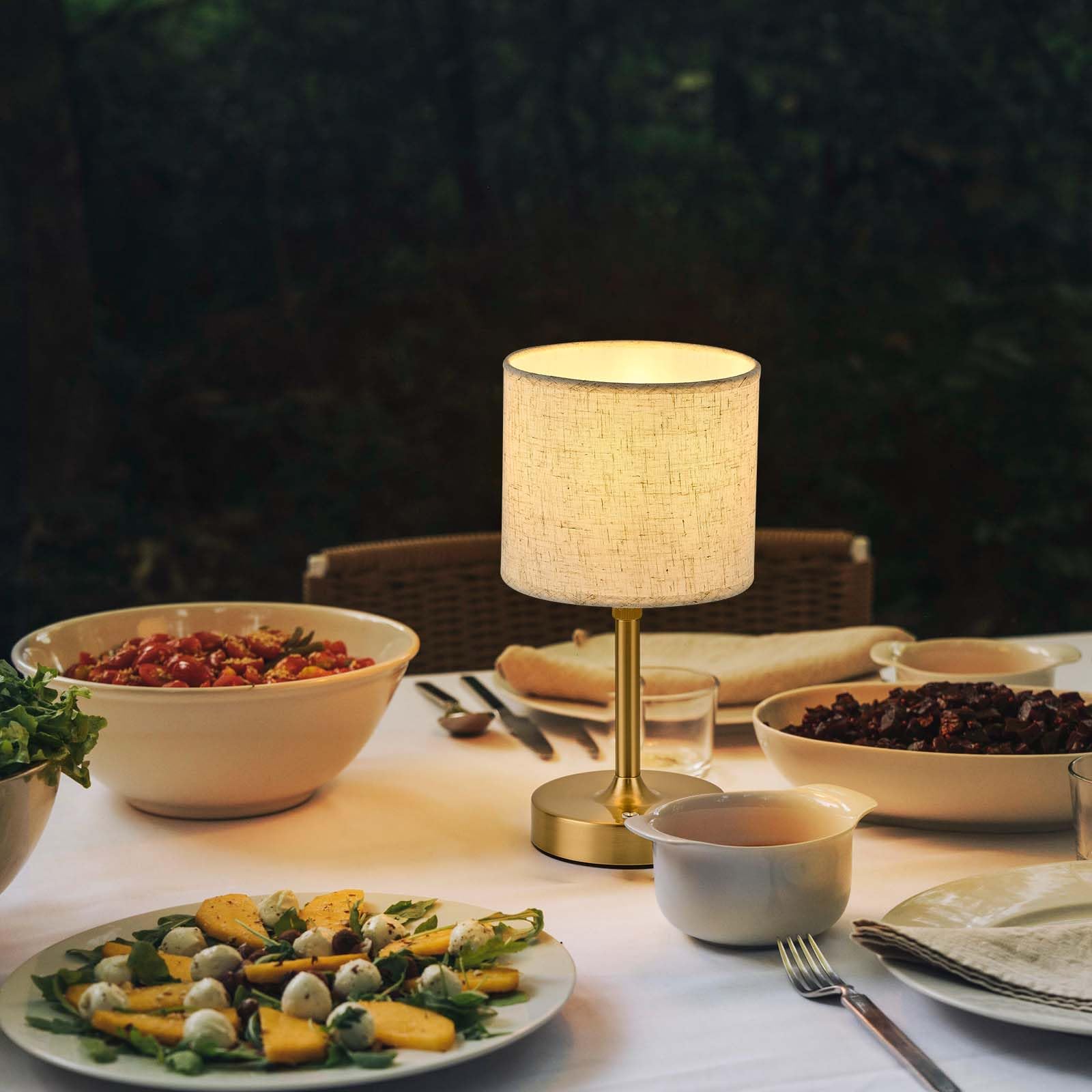 Sisihokai Portable Rechargeable Cordless Table Lamp, Touch Dimmable Battery Operated Lamp, Height Adjustable Bedside Lamp, Ambient Light For Kitchen, Patio, Restaurant, Antique Brass, Linen