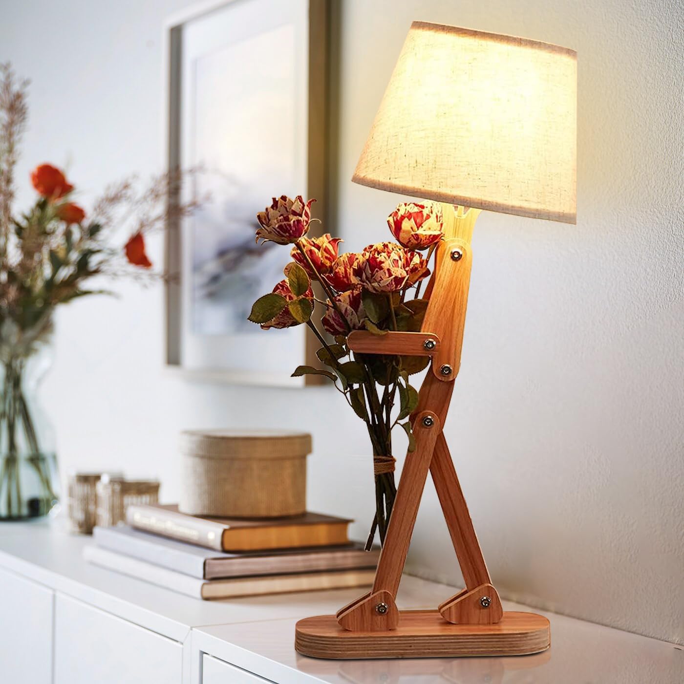 Yltlink Cute Desk Lamp,Person Lamp,Desk Light For Bedroom Livingroom Bedside Table Lamps,Wood Adjustable Arms And Legs,Home Offcie Decor,Dormitory,Kids'Room,Need E12 Bulb,Swing Arm,Nightstand,Small Floorlamp