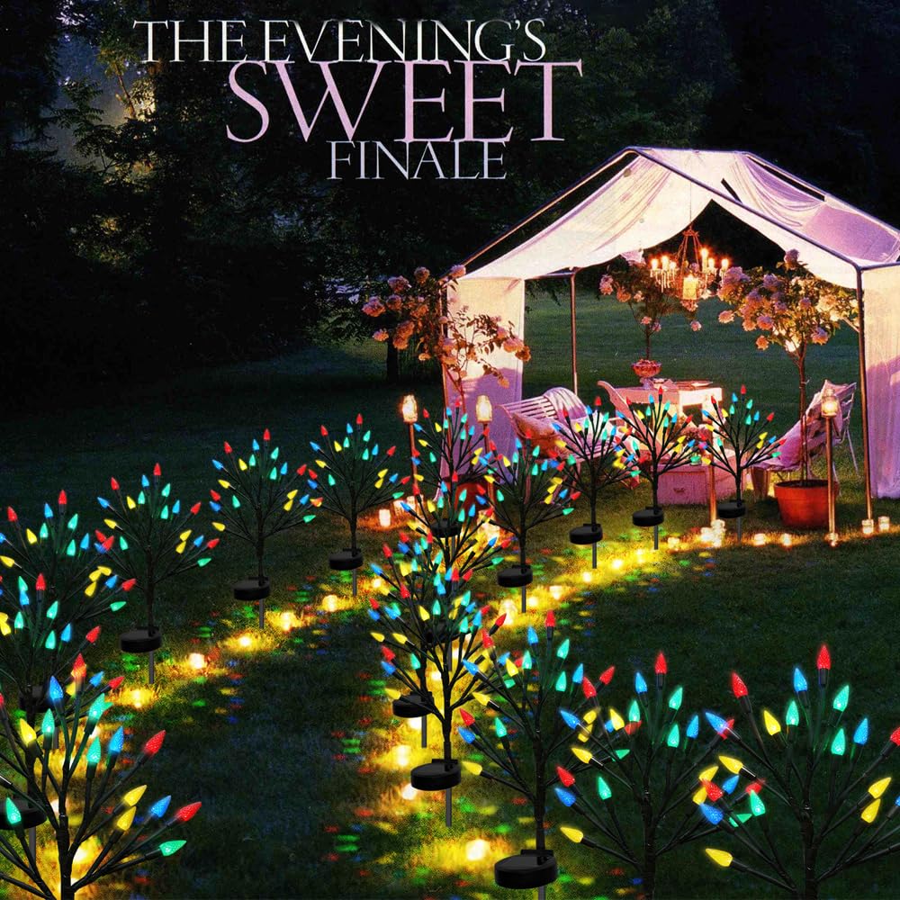 Behiller Christmas Outside Decorations Solar Garden Lights Outdoor-2Pack 40Led Multicolor C6 Strawberry Tree Lights With Christmas Party &  Decor,Solar Christmas Candy Lights For Home Holiday Decor