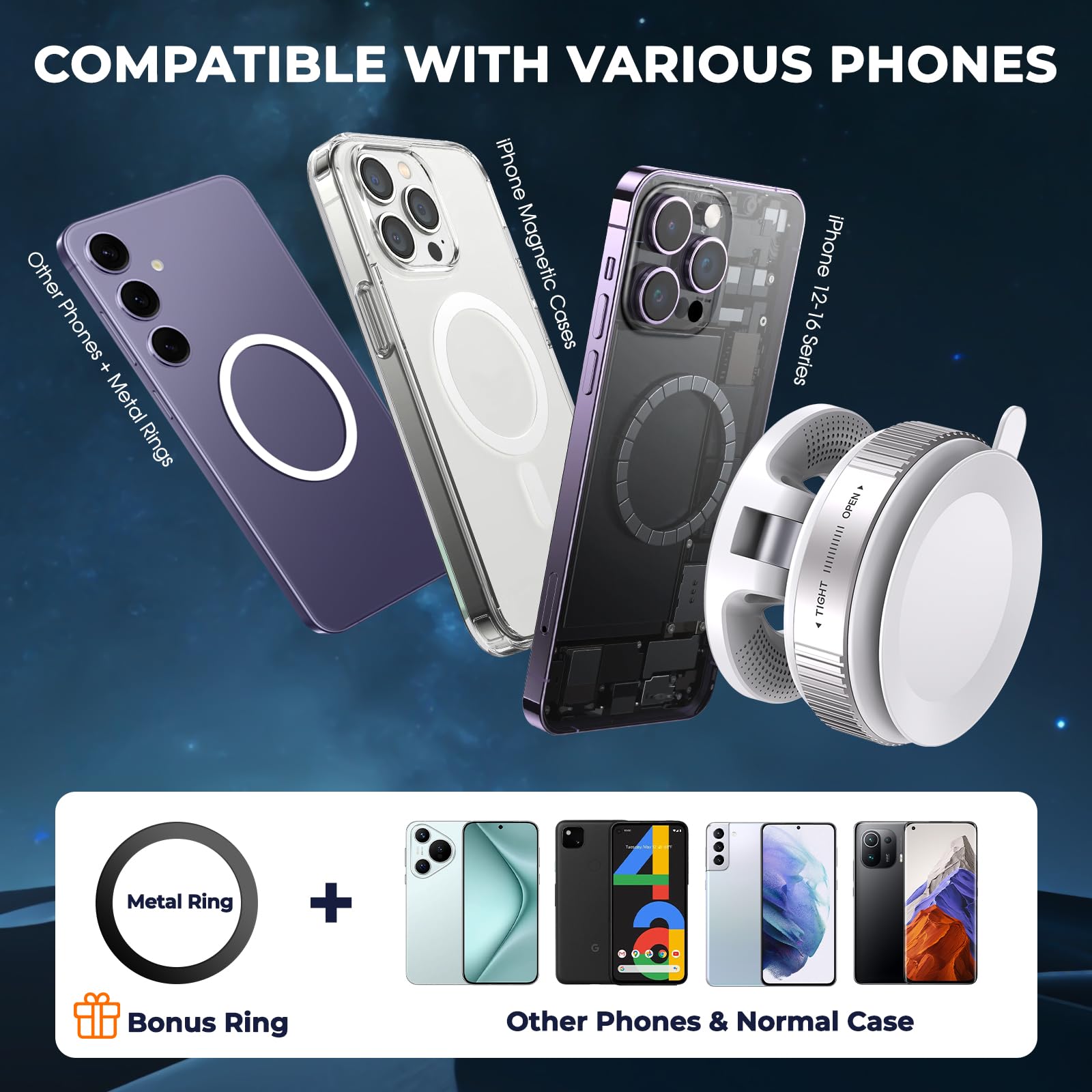 Jfchsk Vacuum Magnetic Phone Holder, Vacuum Magnetic Car Phone Mount, Vacuum Suction Phone Holder For Car/Gym/Kitchen/Mirror/Smooth Surface, Compatible With Magsafe Iphone And All Smartphones