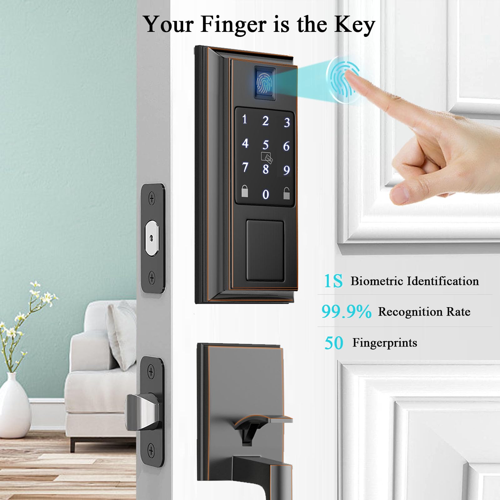 Narpult Front Door Smart Lock Set, Keyless Entry Deadbolt And Handle Set, Fingerprint Electronic Door Lock, Via Bluetooth App/Wifi(Need Gateway) Control, Oil Rubbed Bronze, 2051Orbset