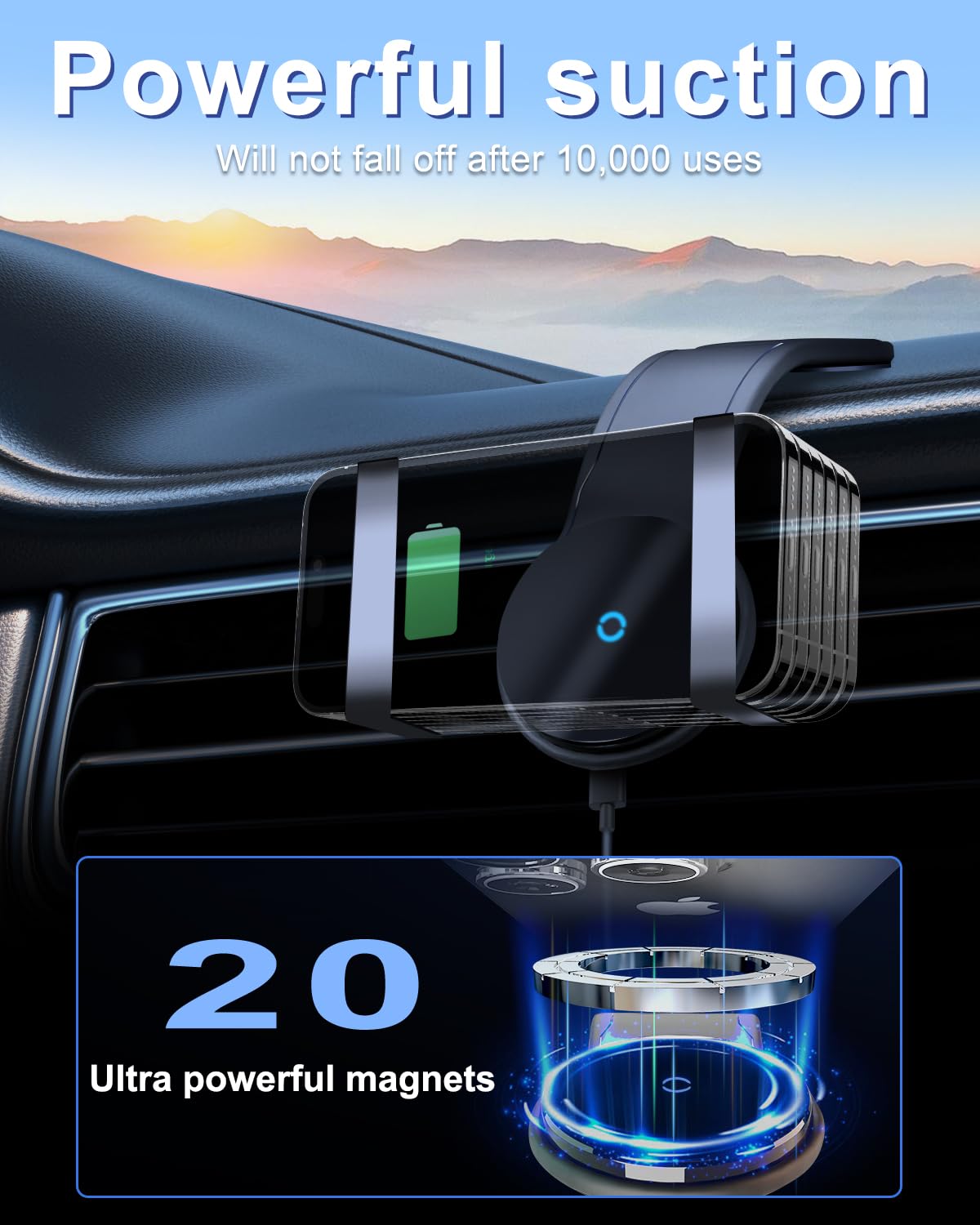 Ankeway 15W Wireless Car Mount Charger [ ], Magnetic Fast Charging Car Holder Charger Compatible With Iphone 16 15 14 13 12 Series & Magsafe Case, Relocatable Car Phone Holder