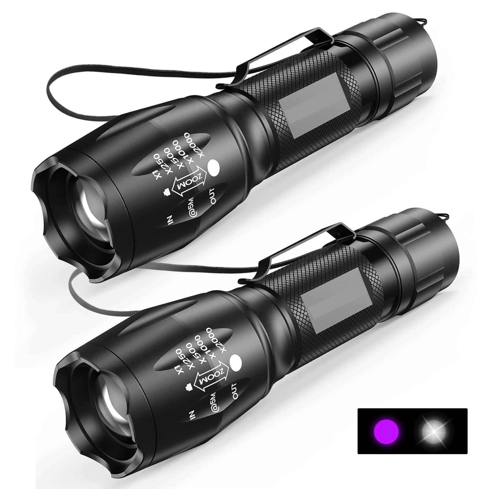 Mowetoo Uv Flashlight, Portable Blacklight Flashlight, Led Torch With White And Ultraviolet Light Combo, Black Light Pet Urine Detector For Dog Cat Pee, Id Check, Ac Leak, Bed Bug, Rocks, Resin (2)