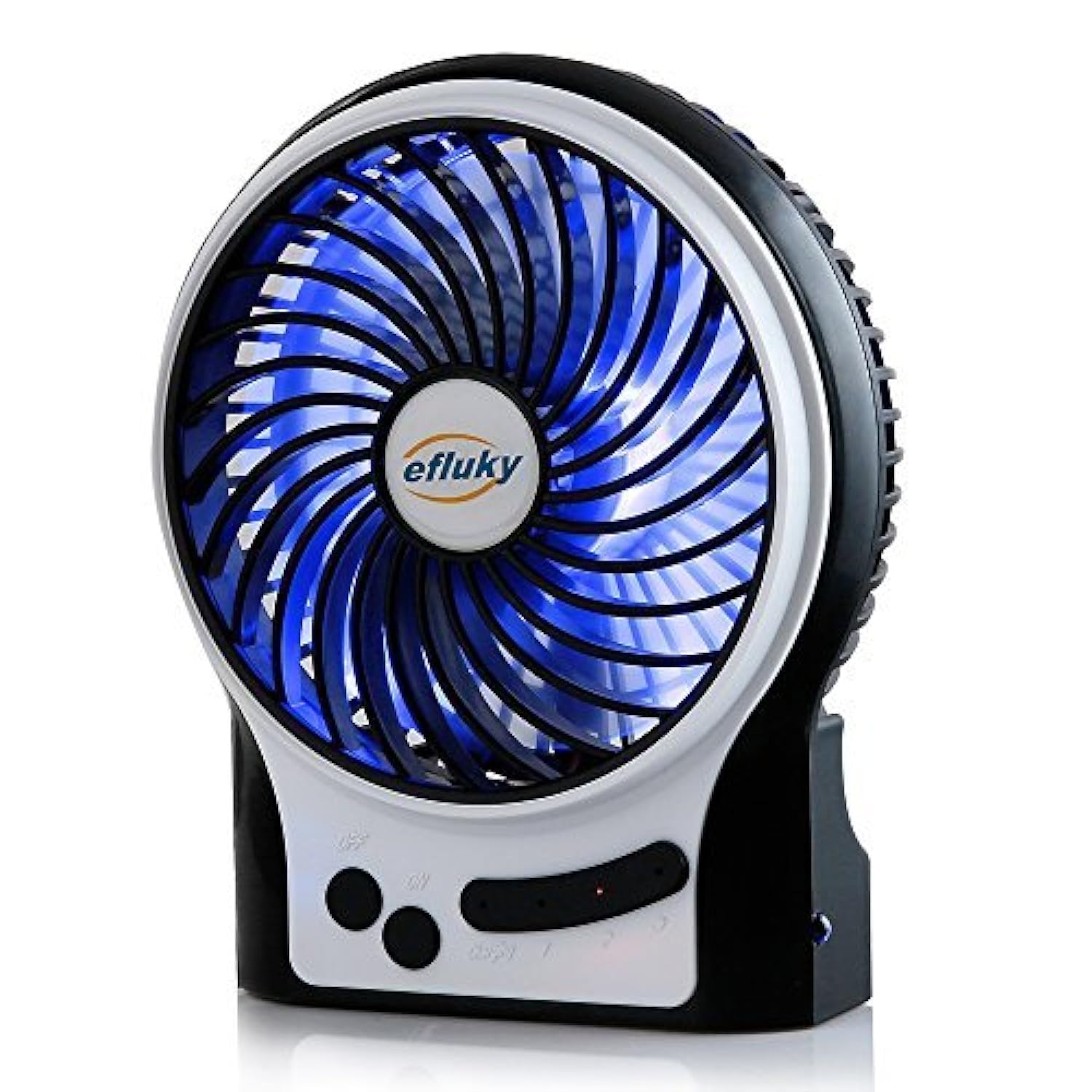 Efluky 3 Speeds Mini Desk Fan, Rechargeable Battery Operated Fan With Led Light And 2200Mah Battery