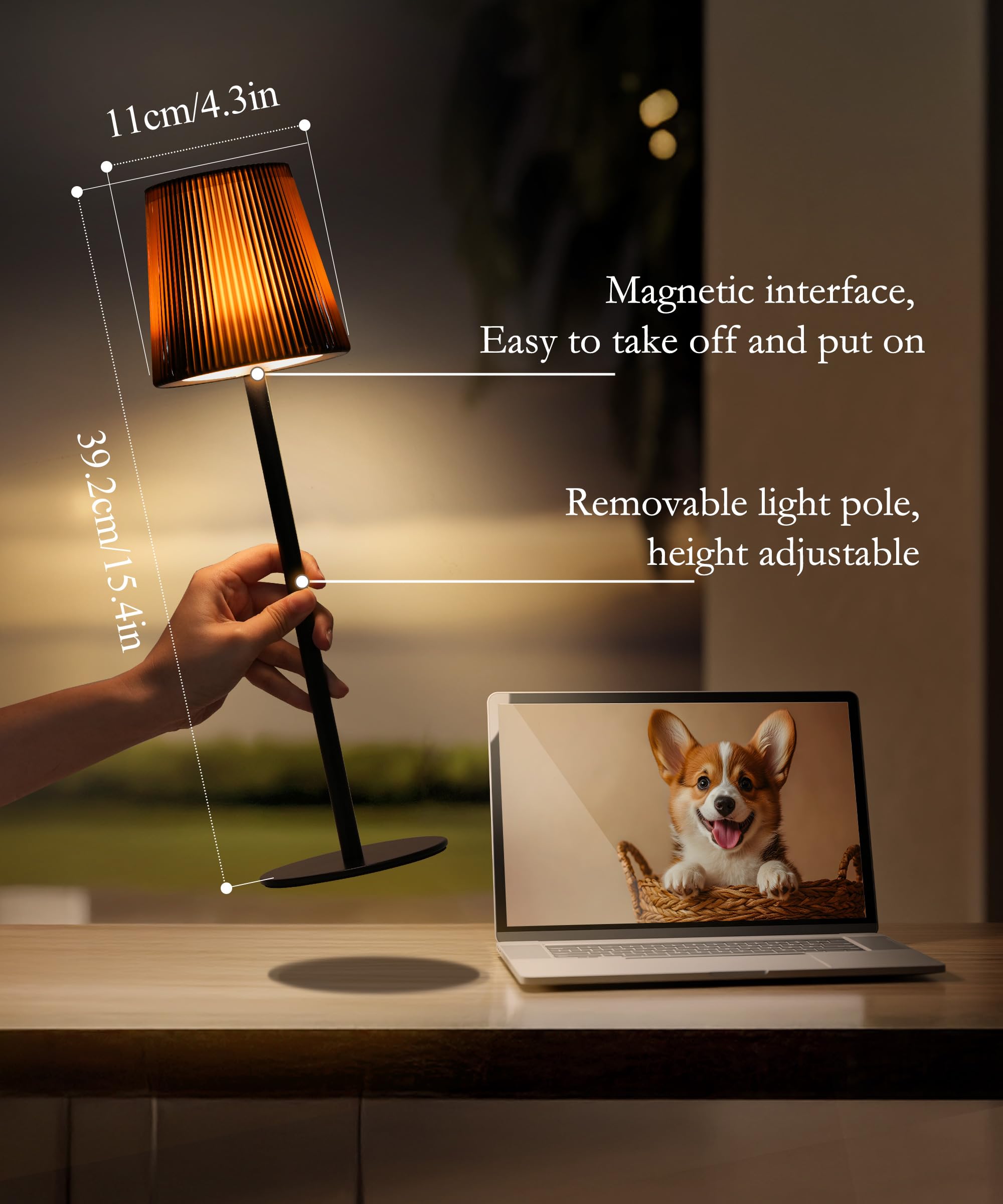 Faithorse Portable Cordless Table Lamp, 5000Mah Battery Operated Lamp, Wireless Touch Table Lamp, 3000K Stepless Dimming Up +Rgb Led Modern Portable Table Light For Daily (1Pc Brown)