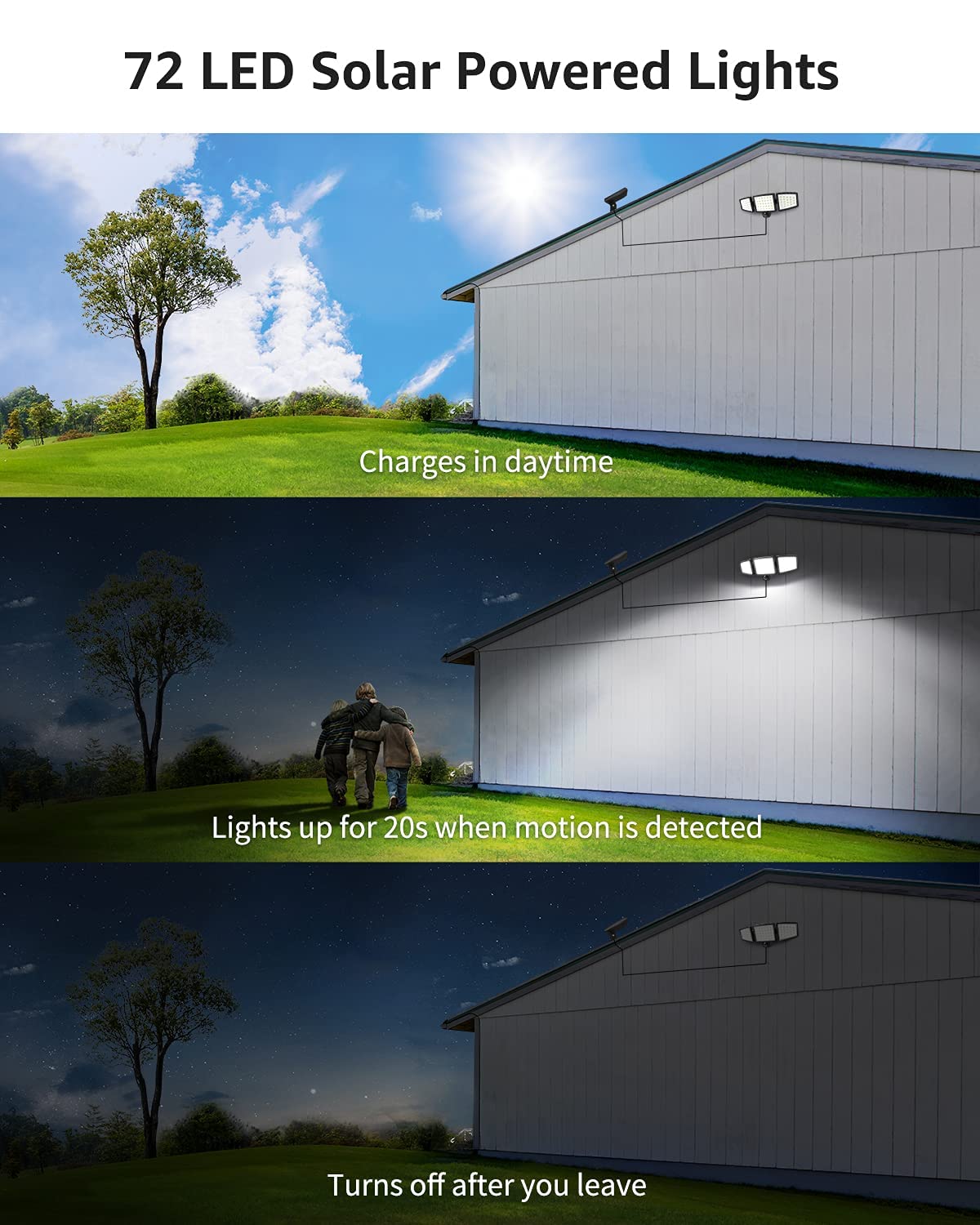 Lepro Bundle - 2 Pack Solar Flood Light 3 Adjustable Heads With Separeted Solar Panel & 50 Ft Outdoor String Lights 25 Led G40 Edison Bulbs String Lights