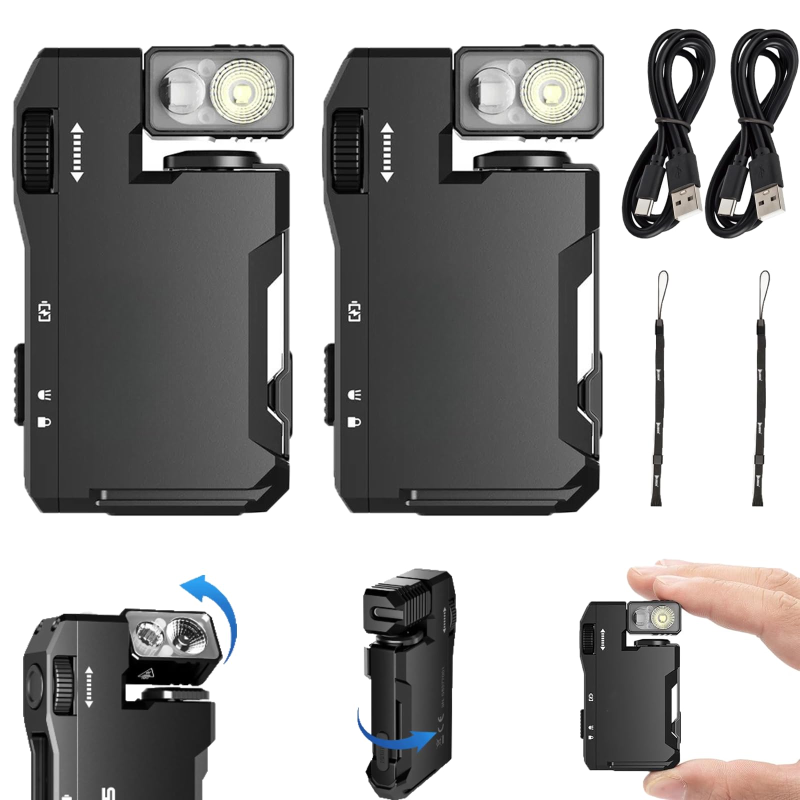 Neoefogr G5 Edc Everyday Carry Flashlight, Ip68 Waterproof Mini Pocket-Sized Led Light — 400 Lumens, Rechargeable Metal Magnetic Keychain Light With 180° Rotation For Emergency, Backpacking (2Black)