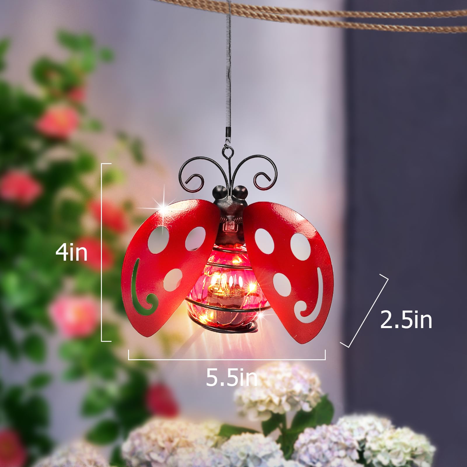Vbioa Solar Hanging Ladybug Lights Led Waterproof Powered Outdoor Garden Decor Light Unique Decorations For Sister Birthday Gardening  For Mom Women Yard Path Front Porch Balcony Backyard