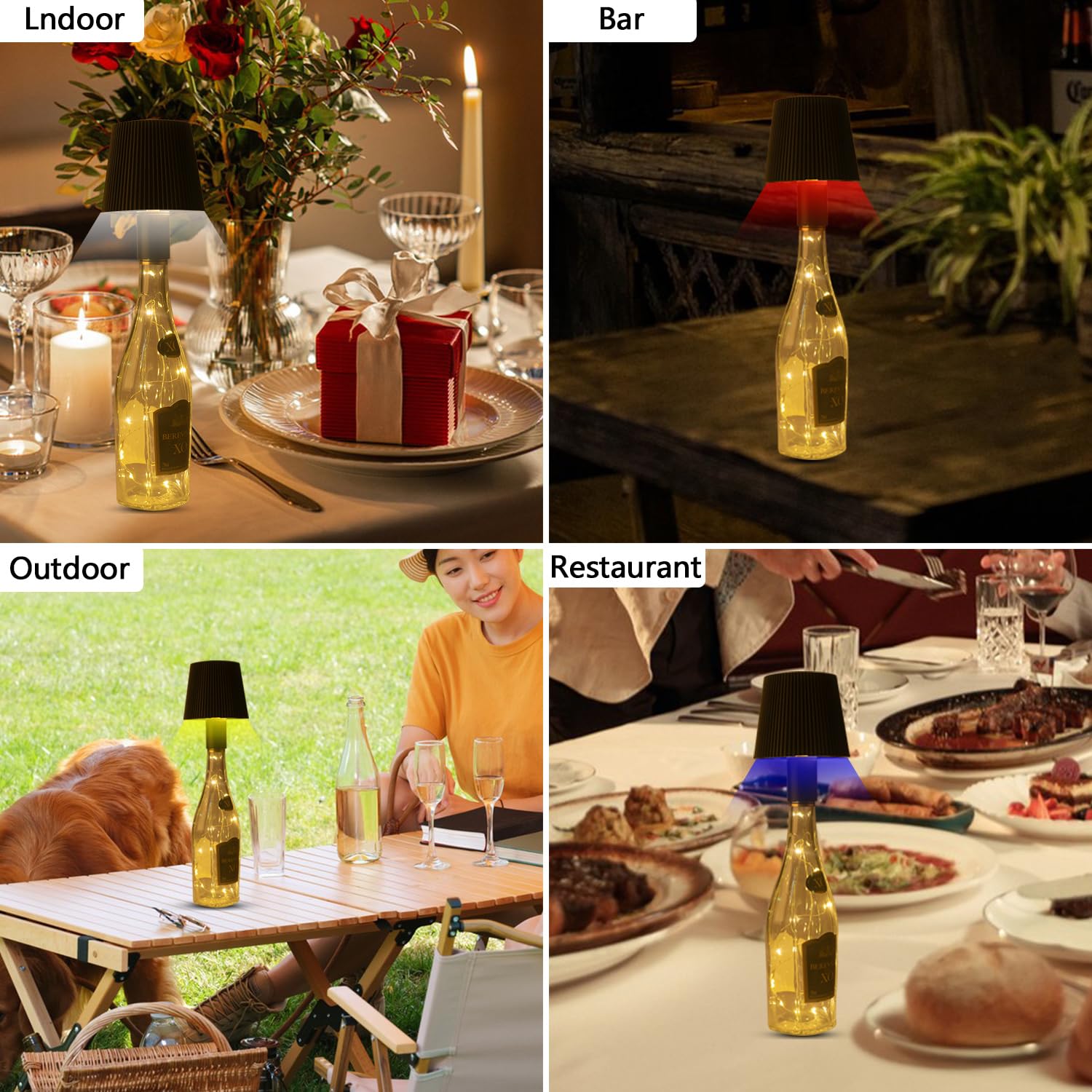 Oruno Wireless Bottle Lamp, Rgb Modes & 3 Color Stepless Dimming Bottle Lamp Shade, 5600Mah Rechargeable Touch Table Lamp With 80Cm Led Strip Lights, Desk Lamp For Bedrooms/Restaurants/Bars (Black)