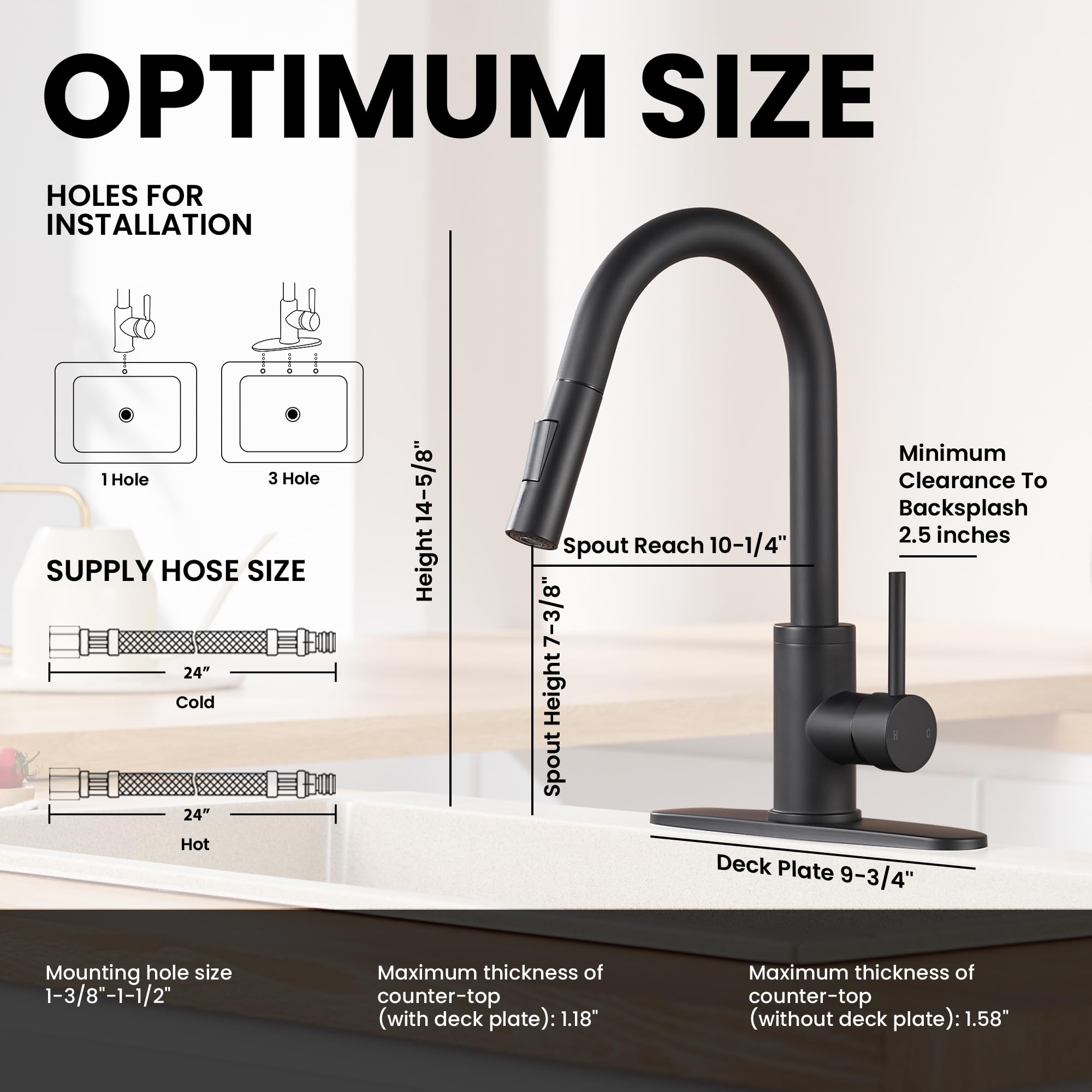 Kpw Kitchen Faucets, Matte Black Kitchen Faucet With Pull Down Sprayer, High Arc Single Handle Stainless Steel Sink Faucets 1 Or 3 Hole, Kitchen Sink Faucets For Farmhouse Campervan Laundry Rv