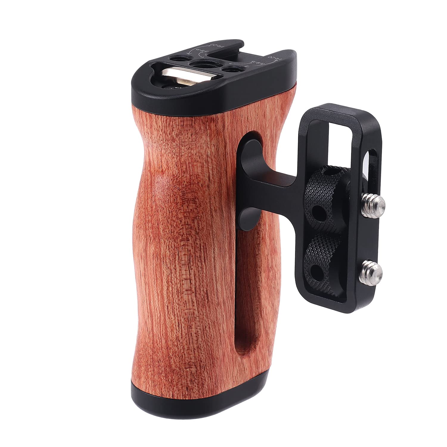 Foeasy Foto4Easy Universal Camera Wooden Side Handle,Adjustable Up And Down Side Handle Grip With 1/4"-20 Screw Hole And Cold Shoe Mount For Dslr Camera Cage And Camnera Accessories