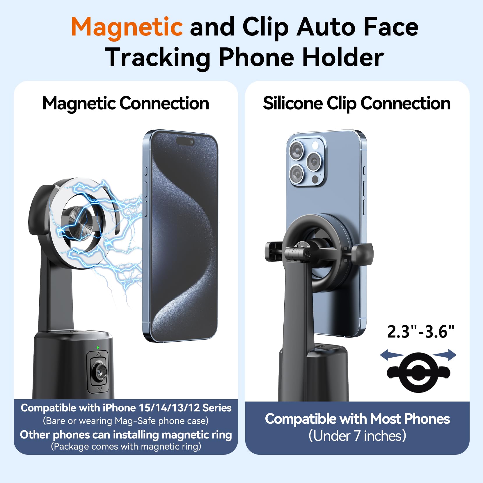 Urtry Auto Face Tracking Tripod, Magnetic Auto Face Tracking Phone Holder With 360° Rotation, No App Required, Portable Smart Body Shooting Camera Mount For Live Vlog, Video, Rechargeable Battery