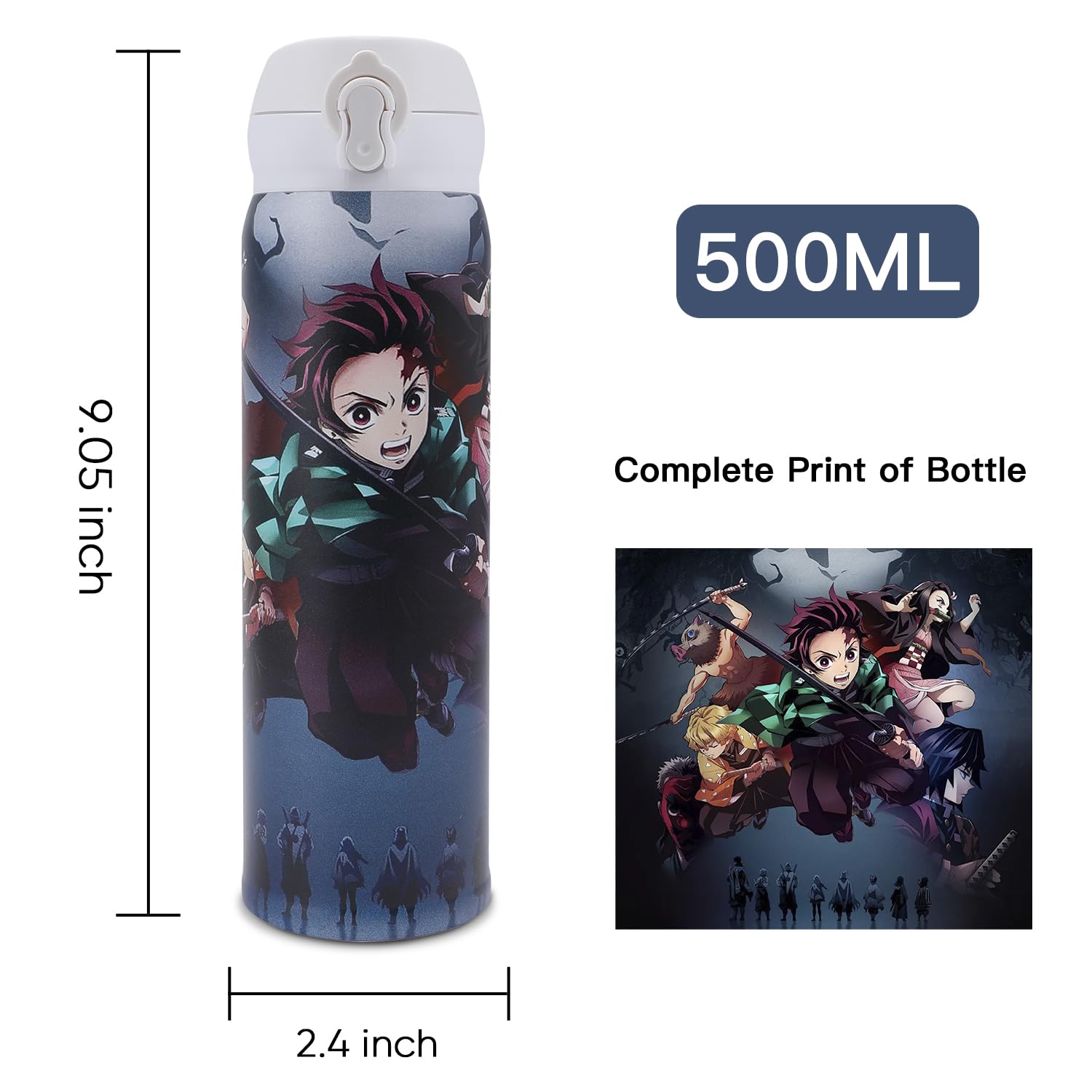 Anime Slayer Water Bottle With Straw, Vacuum Insulated Kimetsu No Nezuko Tanjirou Cosplay Stainless